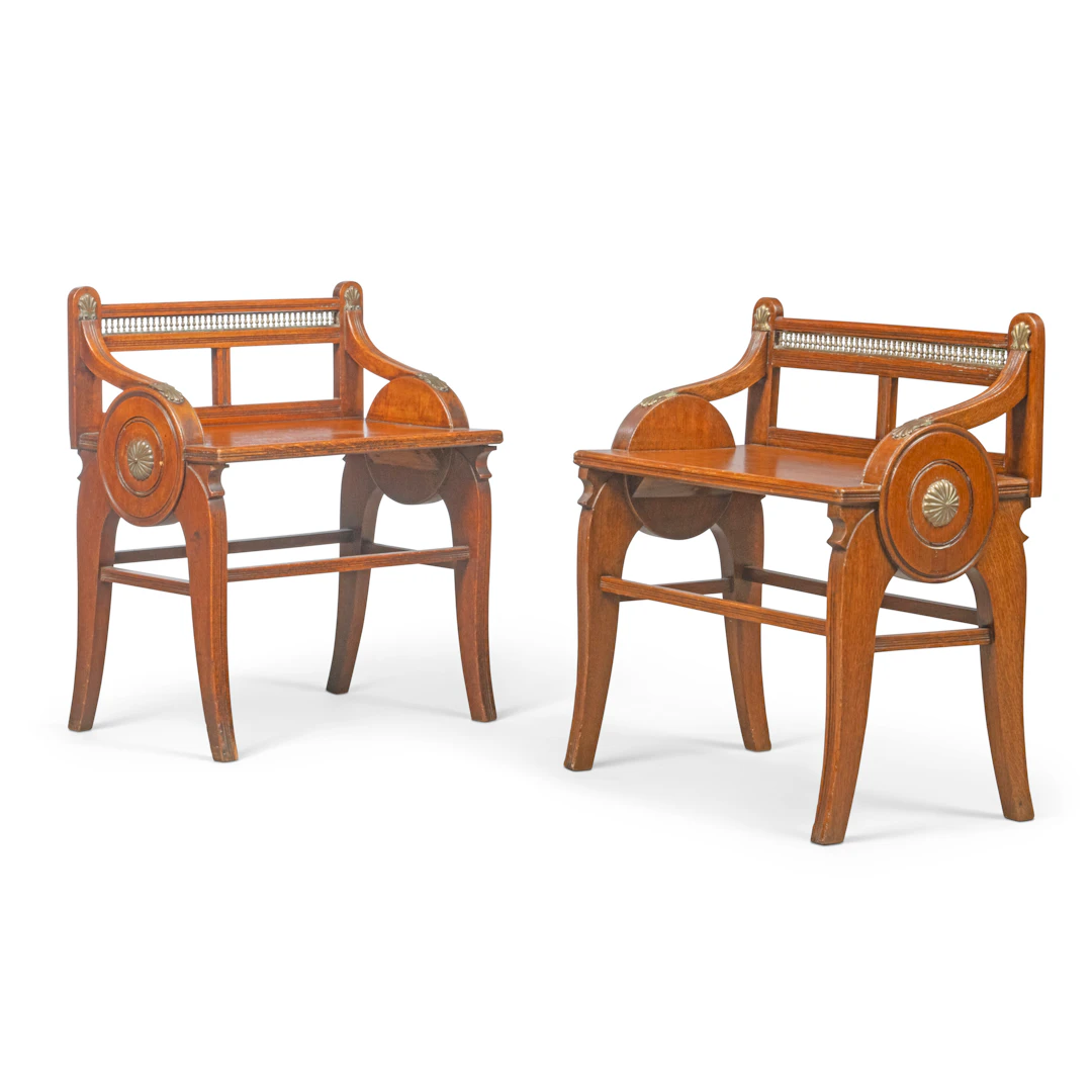 A Matched Pair of Victorian Oak Hall Benches