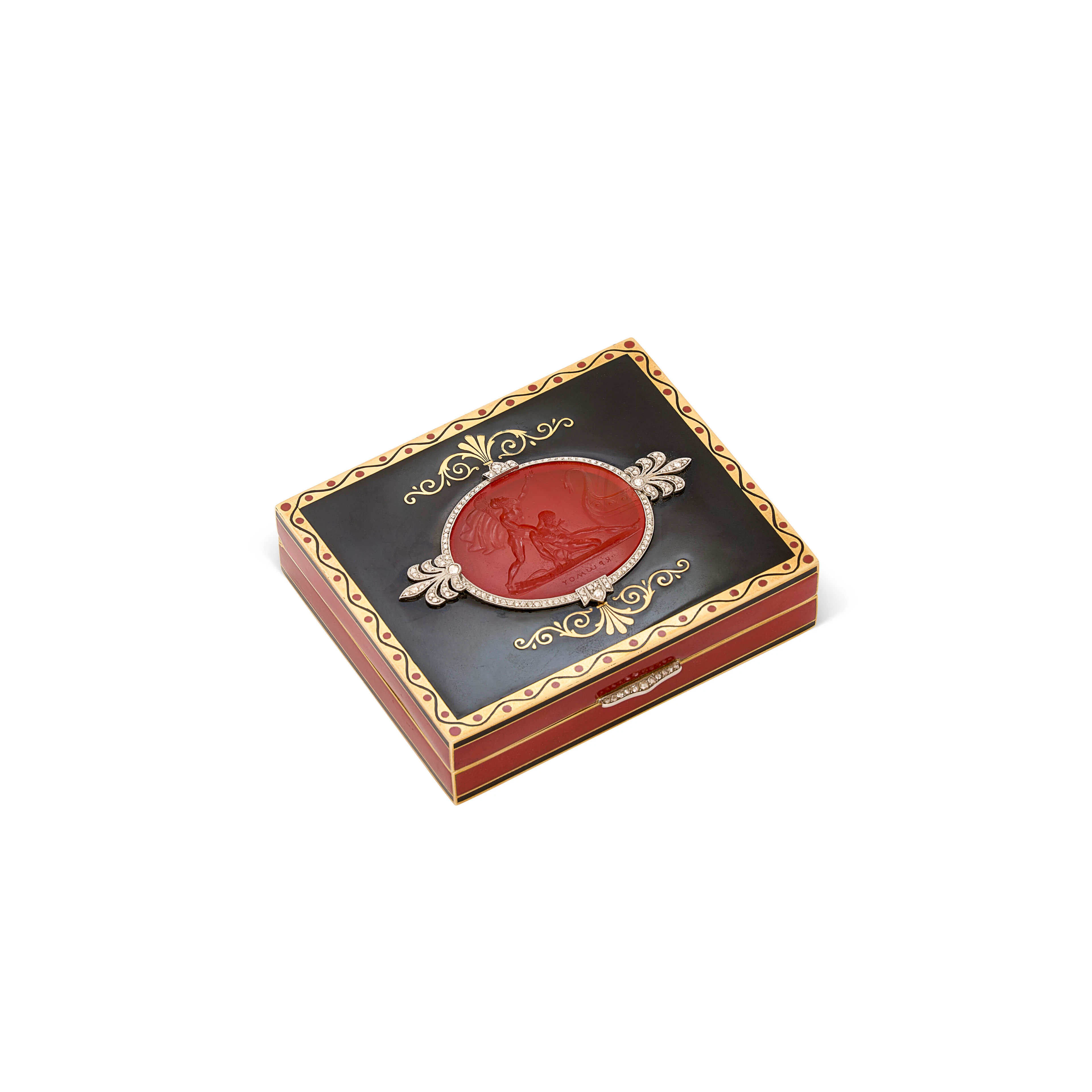 Cartier Art Deco Carnelian, Diamond and Enamel Case