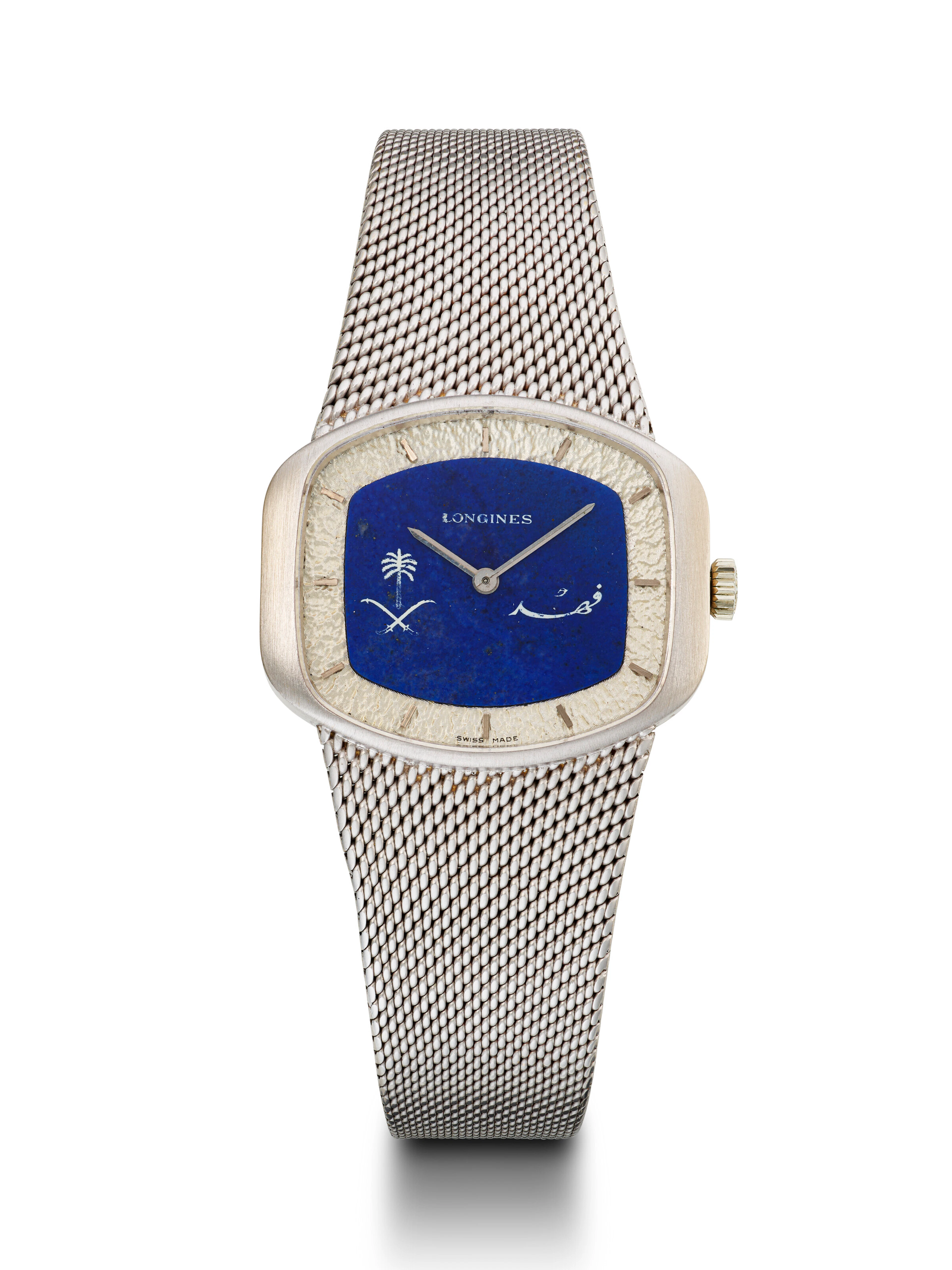 Longines. White Gold Wristwatch with Lapis Lazuli Dial, Made for King
