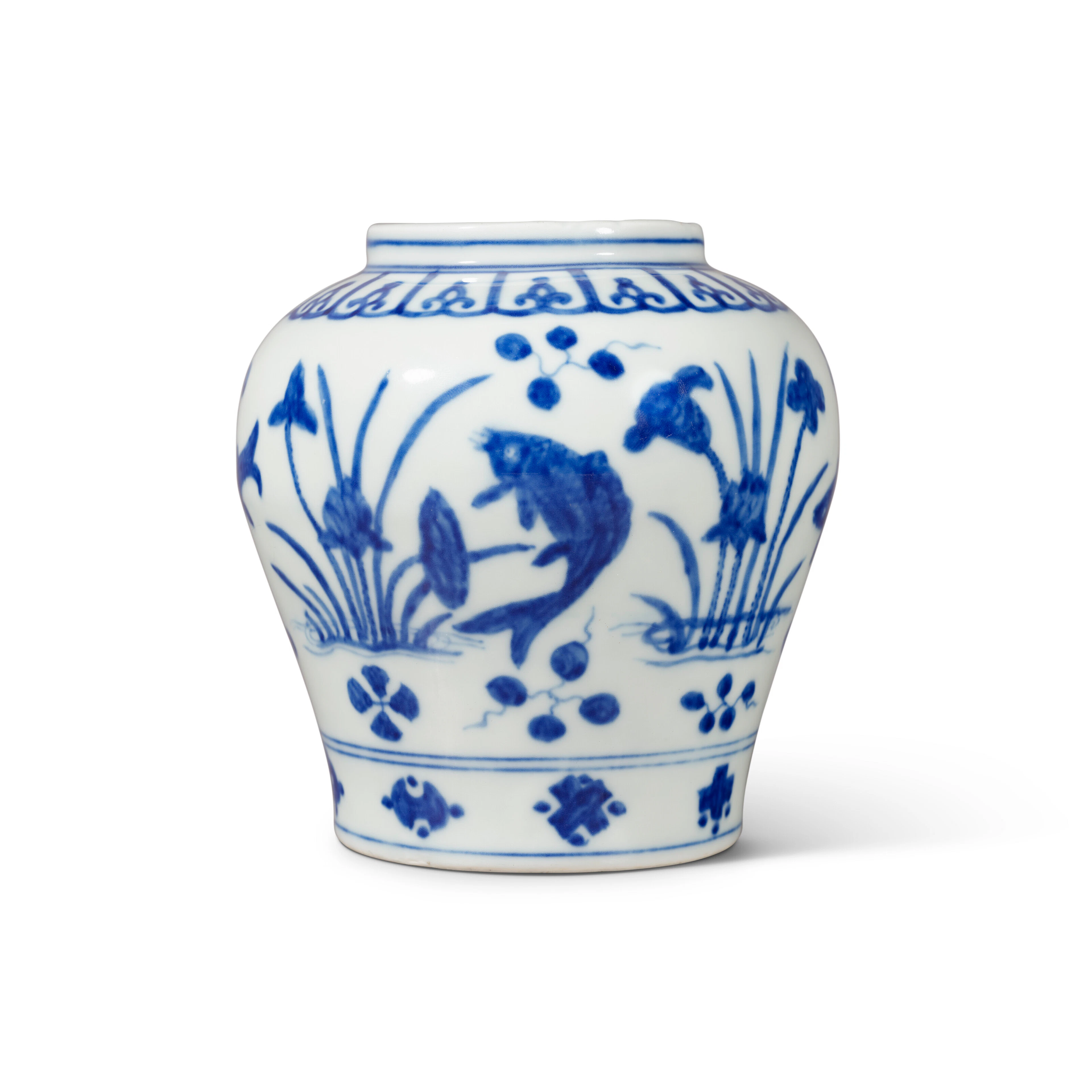 A Small Blue and White ‘Fish’ Jar