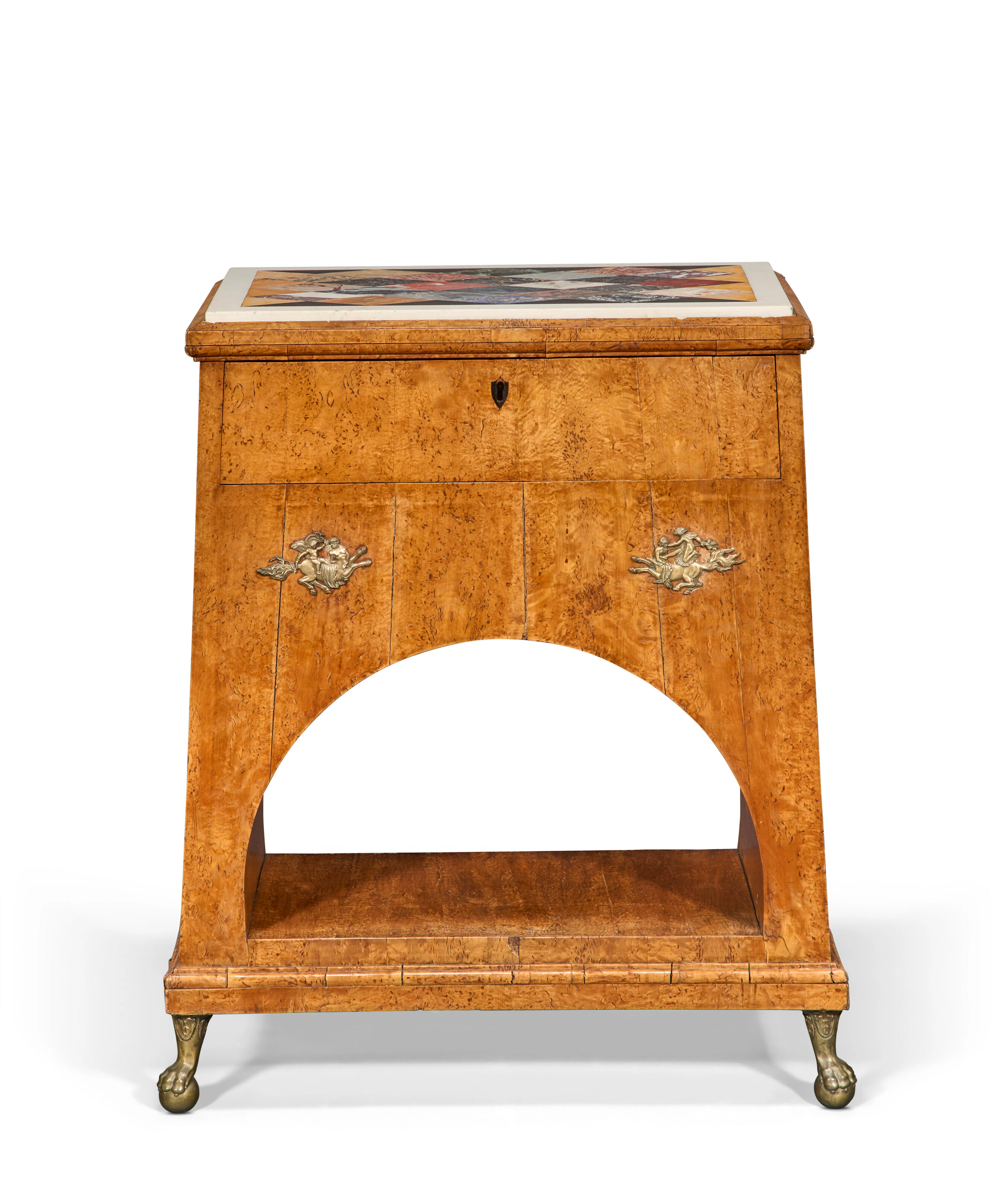 A Russian Brass-Mounted Burr Birch and Specimen Marble Small Commode