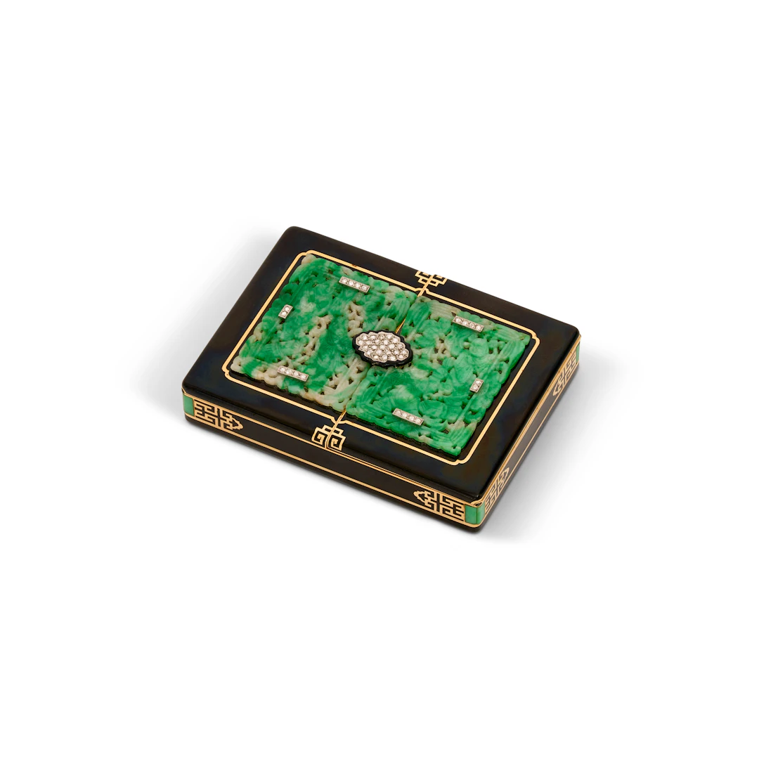 Cartier Art Deco Jade, Diamond and Enamel Vanity Case