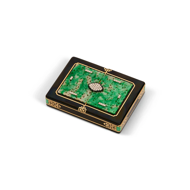 Cartier Art Deco Jade, Diamond and Enamel Vanity Case
