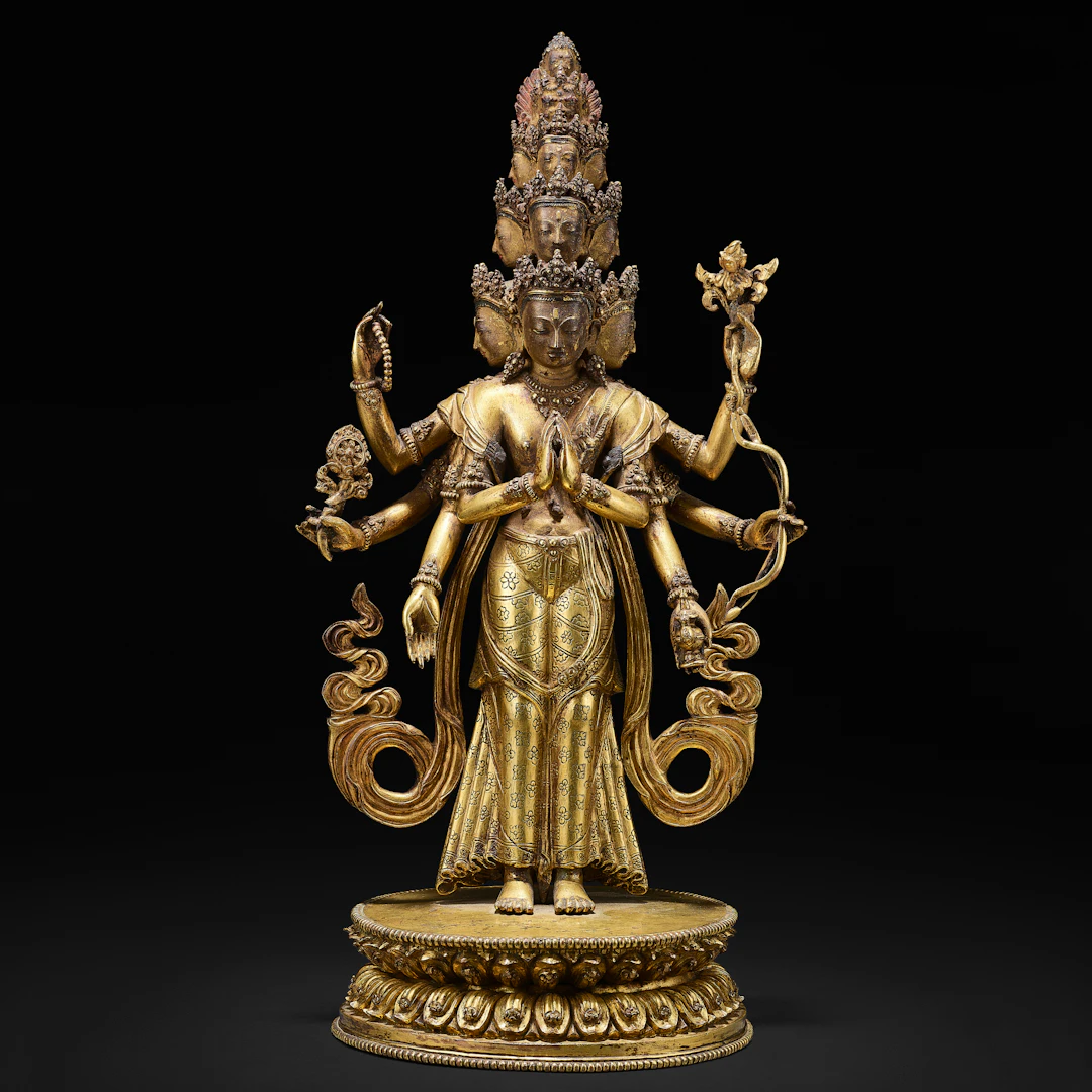 A Gilt Copper Alloy Figure of Eleven-Headed Avalokiteshvara