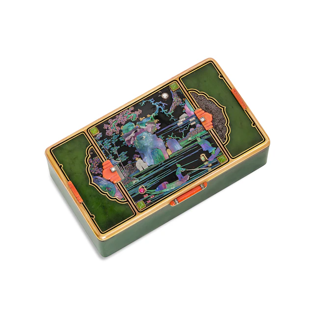 Cartier Art Deco Multi-Gem, Laque Burgauté and Enamel Table Cigarette Case