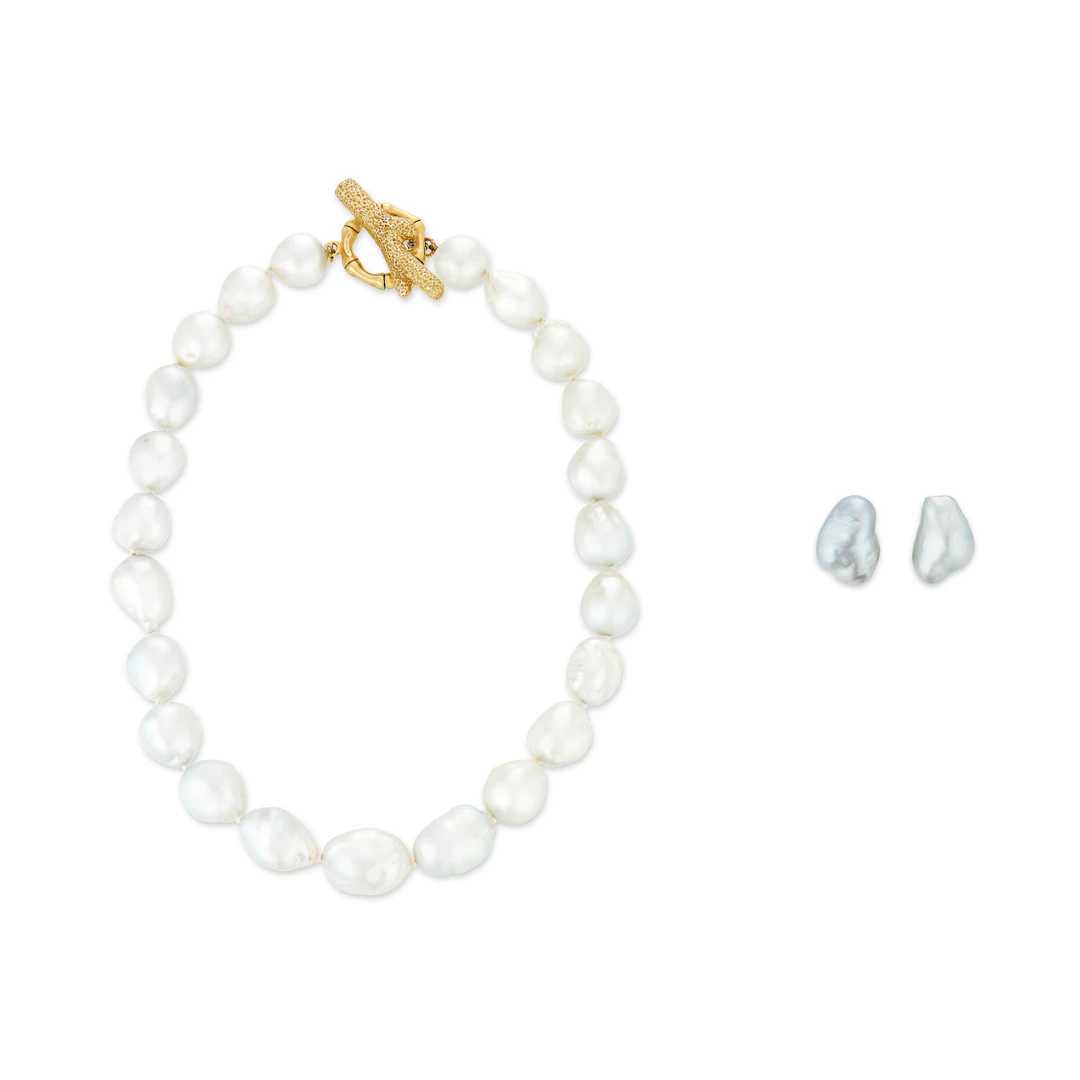 Mish Set of Baroque Cultured Pearl and Gold Jewelry