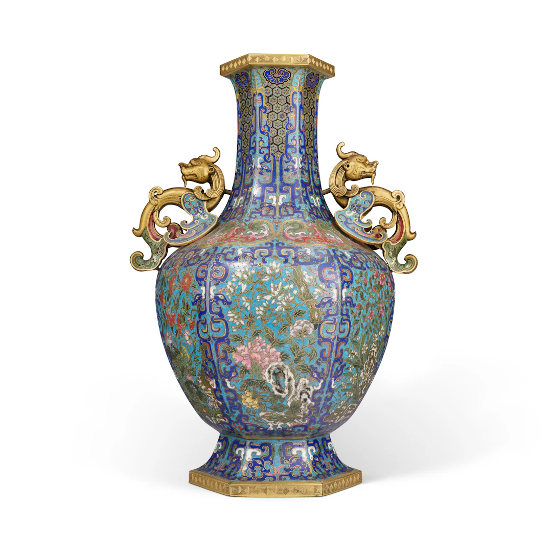 A Very Rare Large Cloisonné Enamel ’Floral' Hexagonal Vase