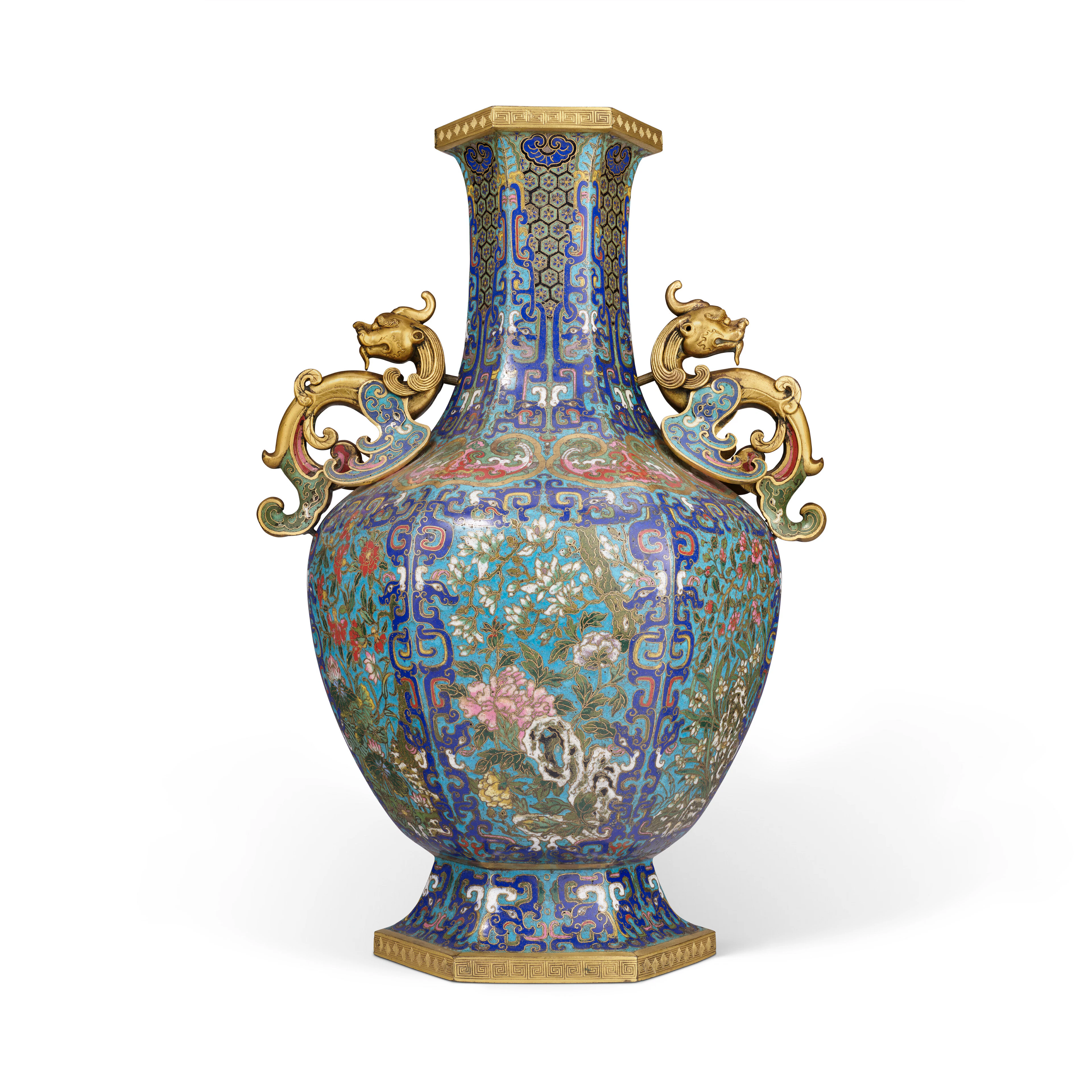 A Very Rare Large Cloisonné Enamel ’Floral' Hexagonal Vase