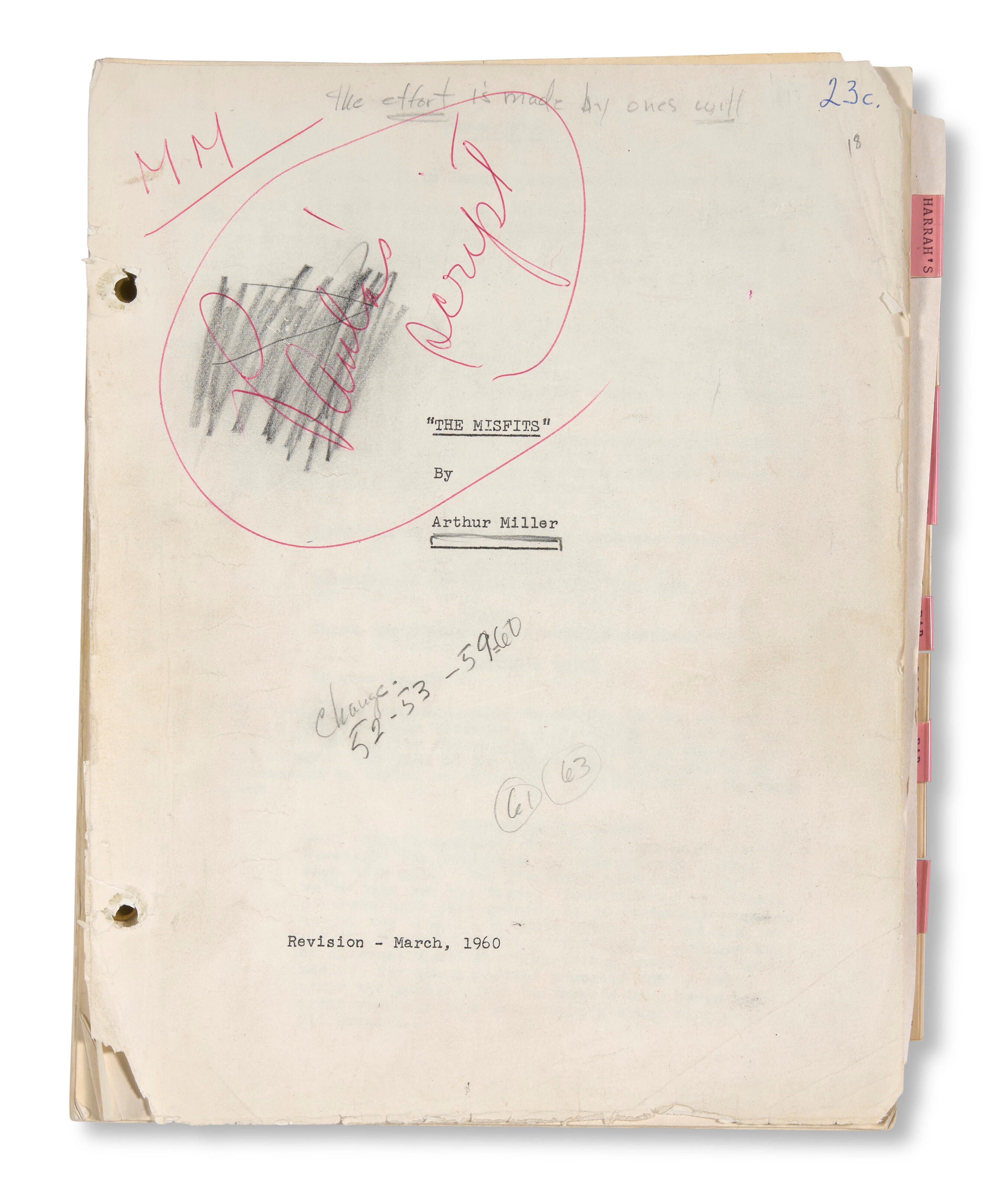 MARILYN MONROE'S PERSONAL SCRIPT FOR THE MISFITS