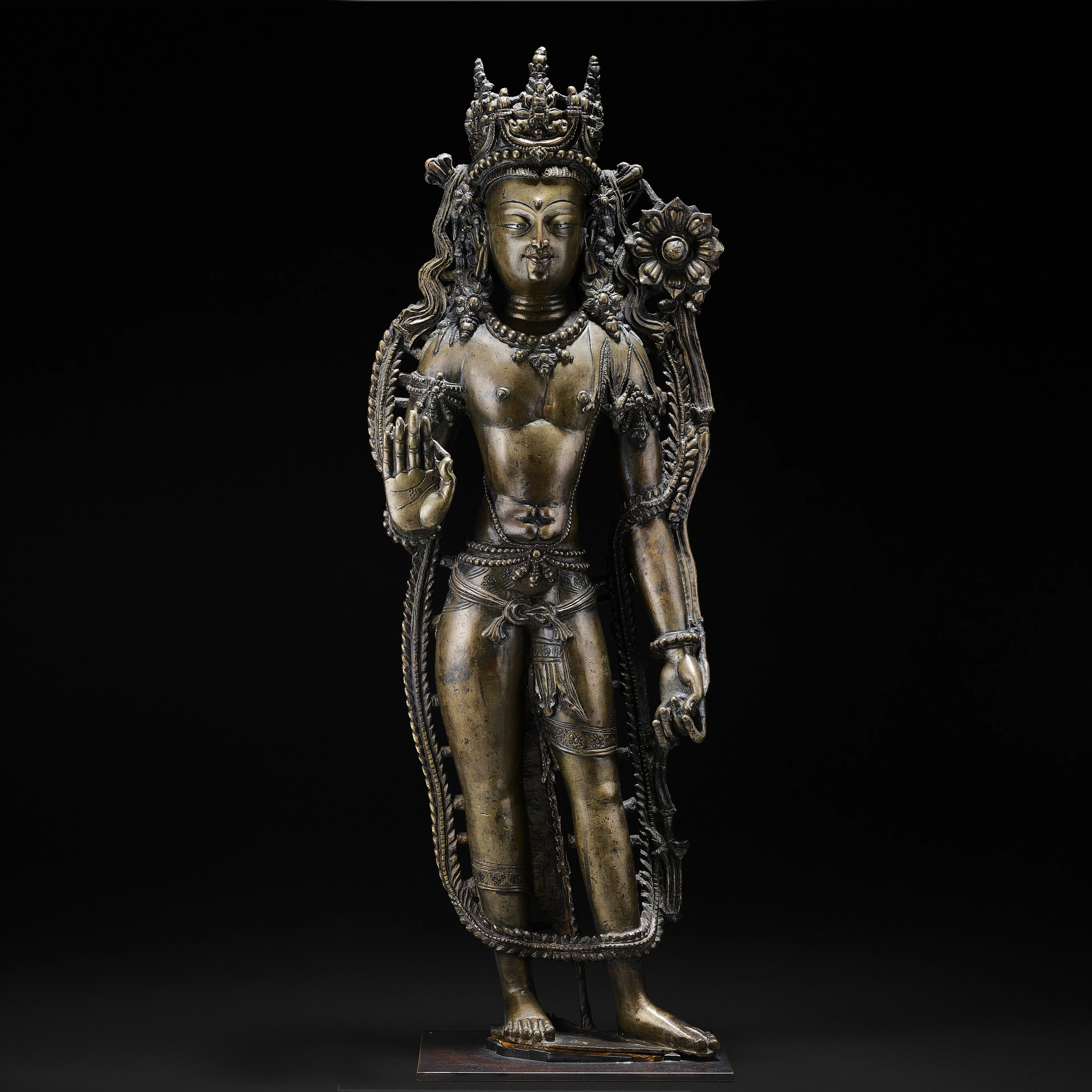 A Silver and Copper Inlaid Copper Alloy Figure of Avalokiteshvara