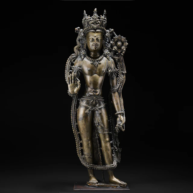 A Silver and Copper Inlaid Copper Alloy Figure of Avalokiteshvara