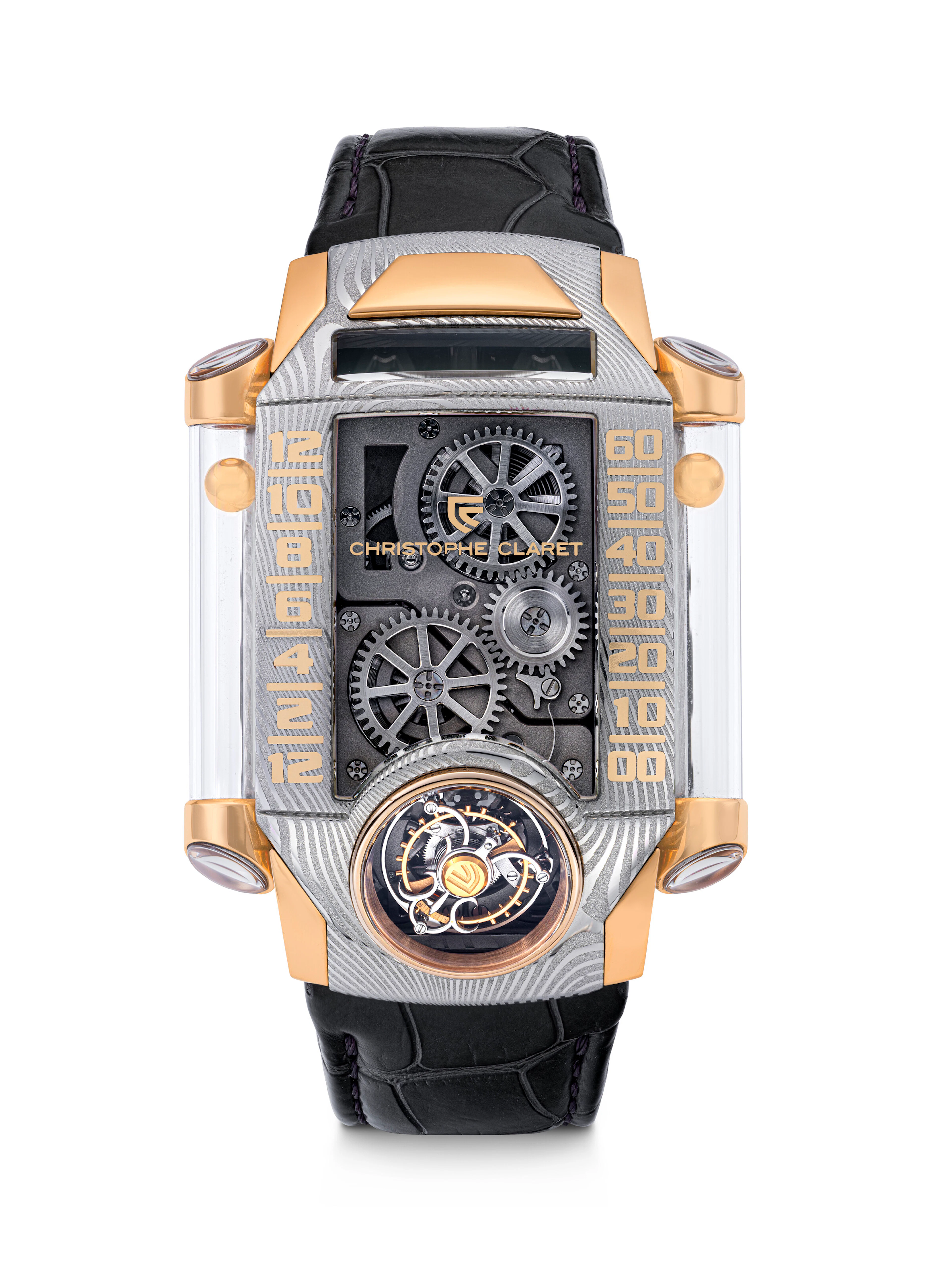 CHRISTOPHE CLARET. AN UNUSUAL AND VERY RARE 18K PINK GOLD AND DAMASCUS