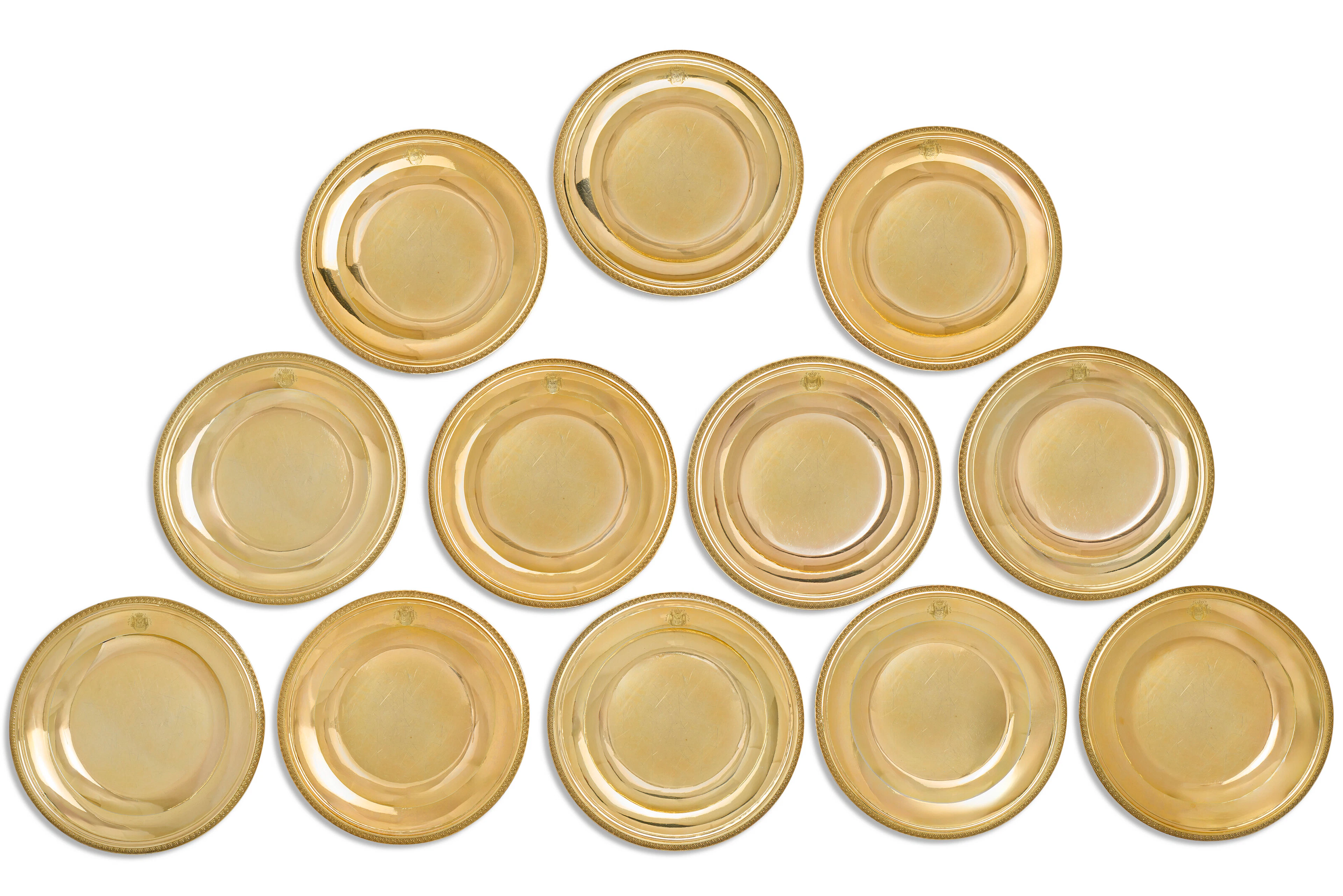 Douze Assiettes À Dessert En Vermeil D'époque Empire
