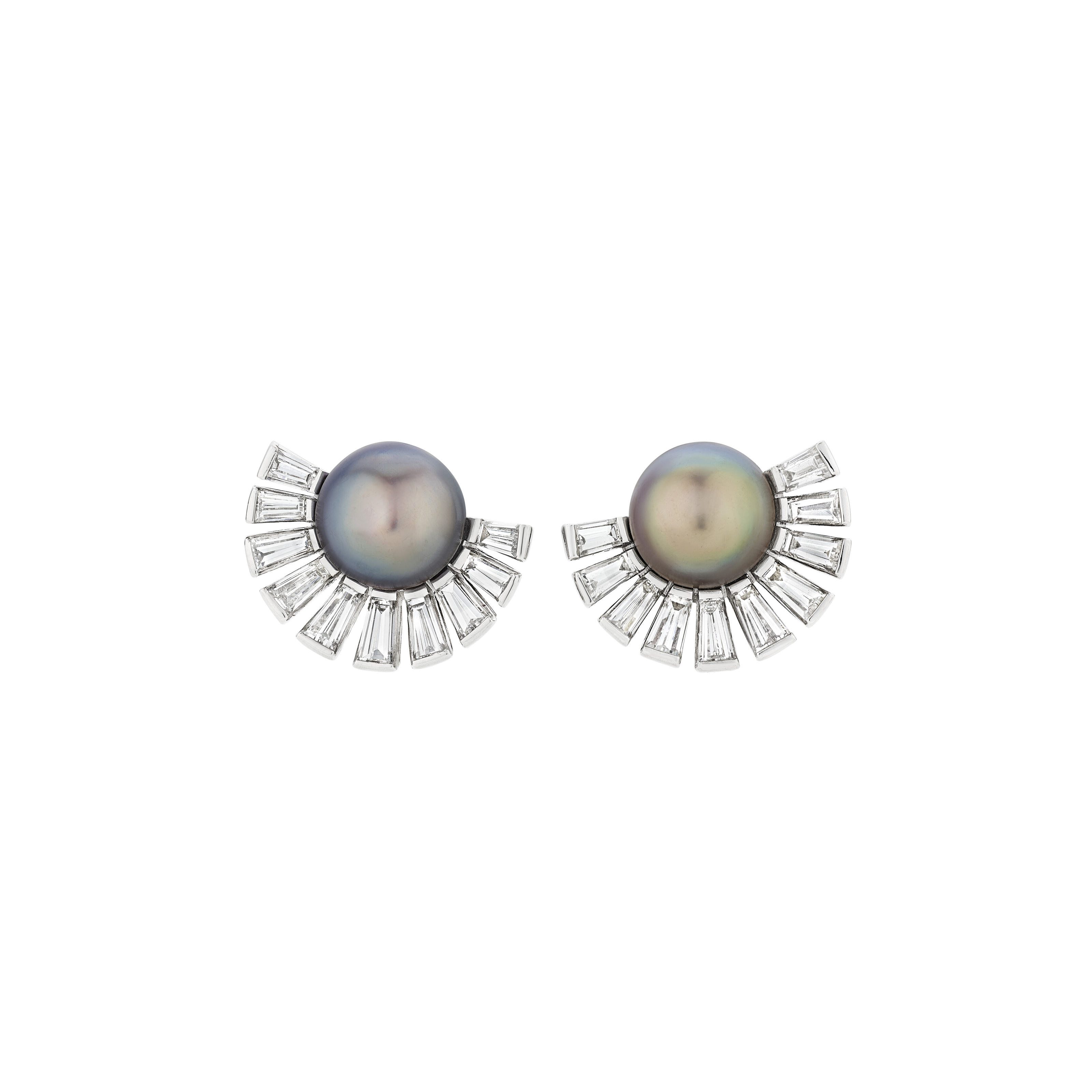 Natural Gray Pearl and Diamond Earrings