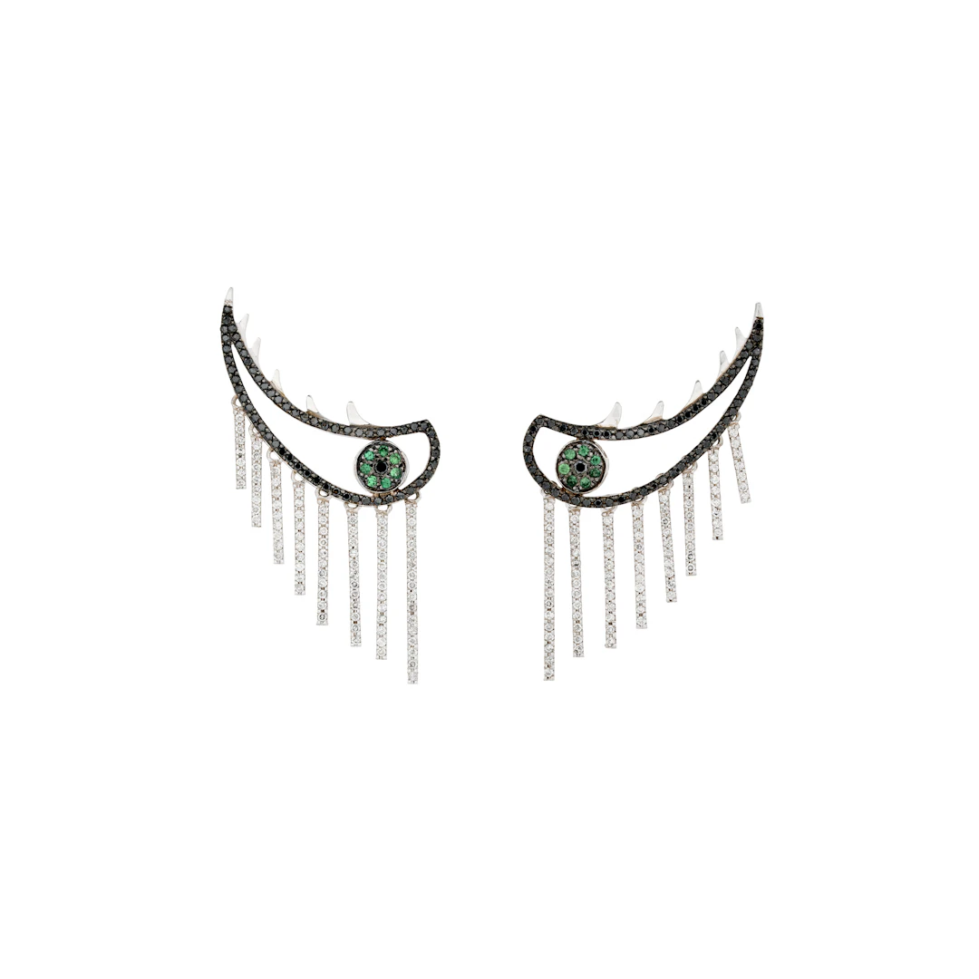 Ileana Makri Pair of Diamond, Coloured Diamond and Glass Eye Earrings