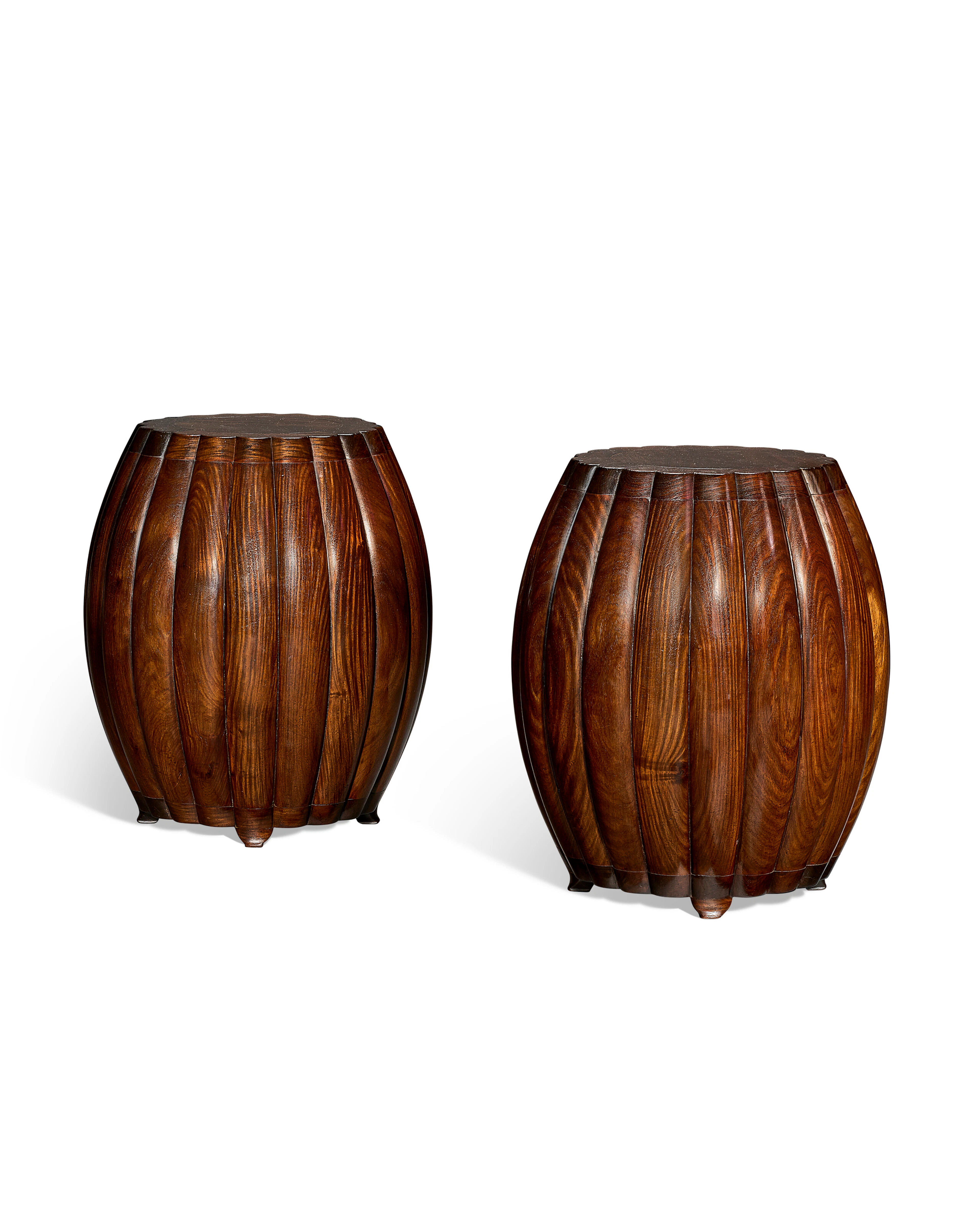 A Rare Pair of Melon-Form Huanghuali Stools
