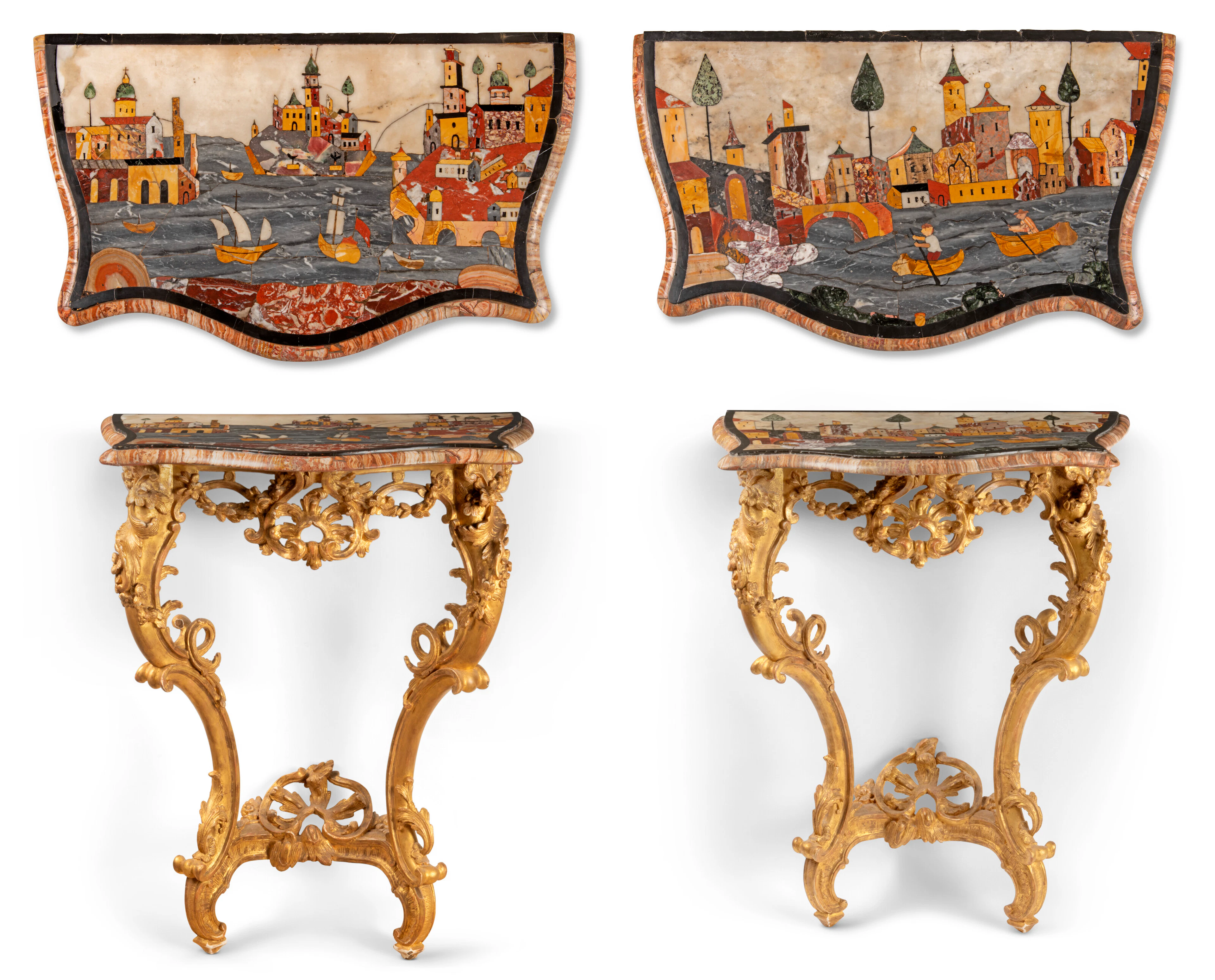 A Pair of South Italian Pietra Dura and Marble Table Tops