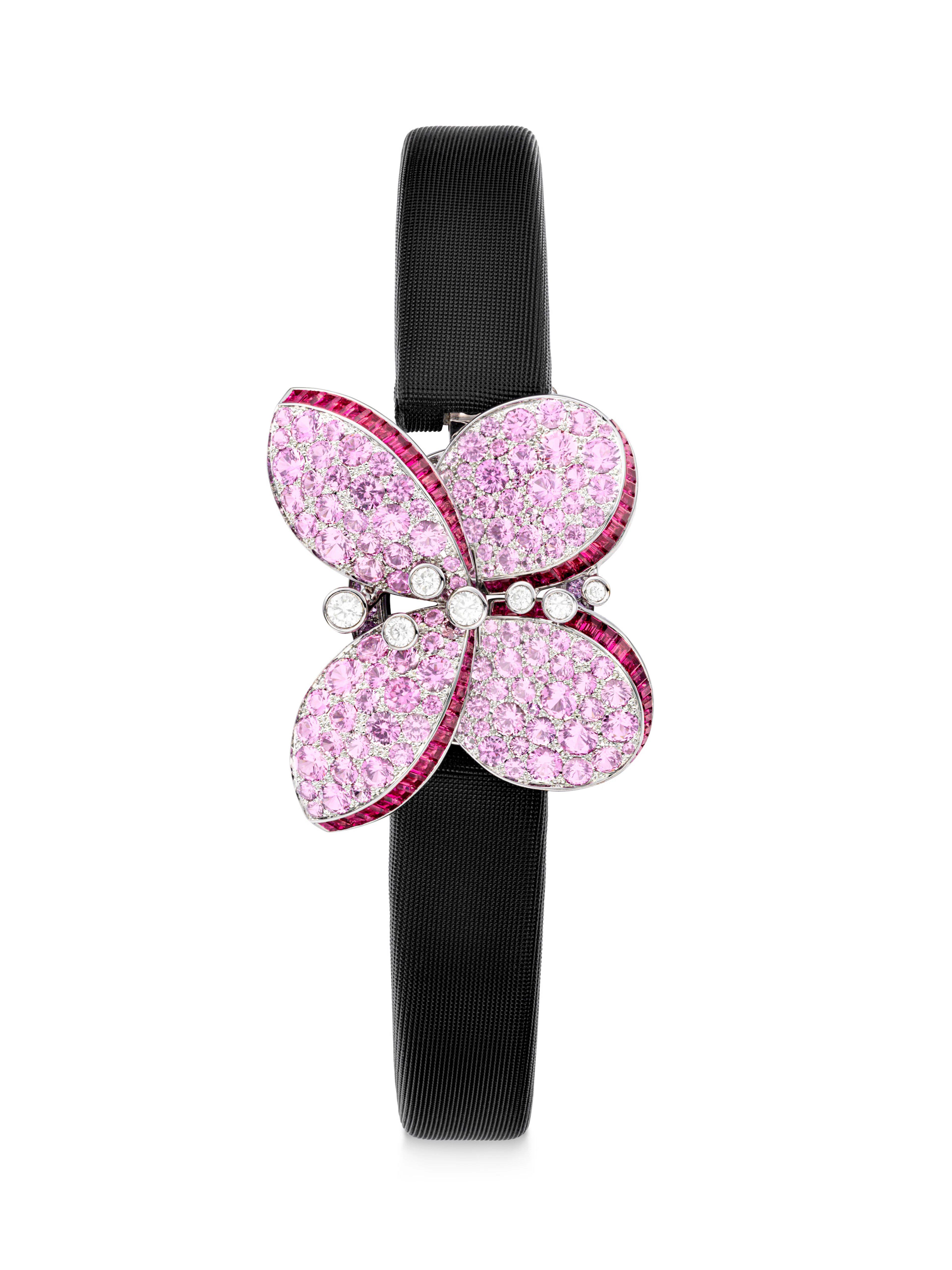 GRAFF. A LADY'S ELEGANT 18K WHITE GOLD, DIAMOND AND PINK SAPPHIRE-SET