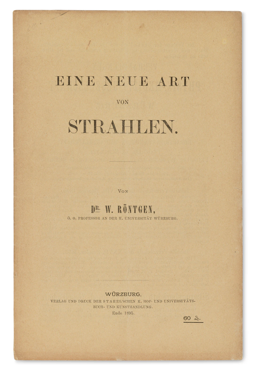Uebe Eine Neue Art Von Strahlen (Vorläufige Mittheilung)