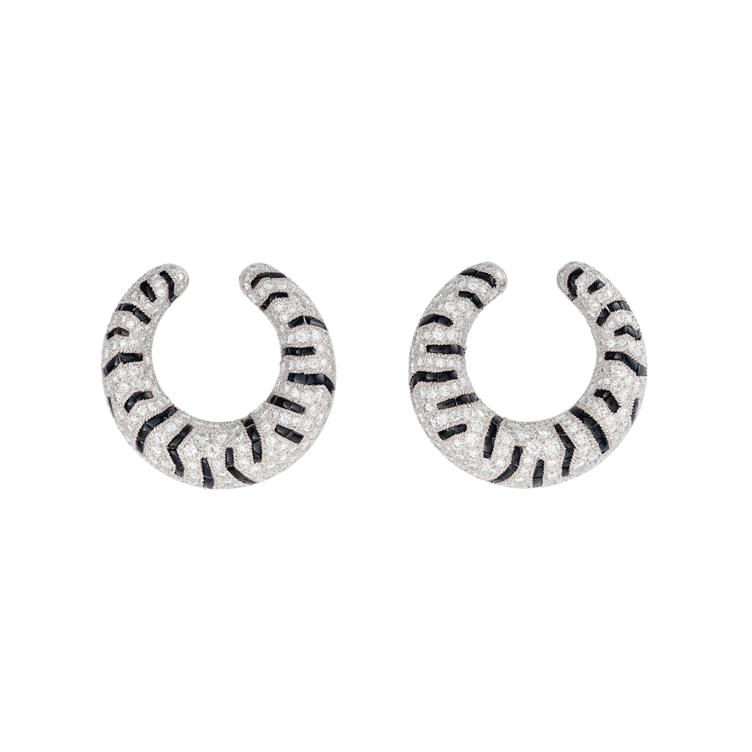 Cartier Pair of Diamond and Onyx 'Tigre' Earrings