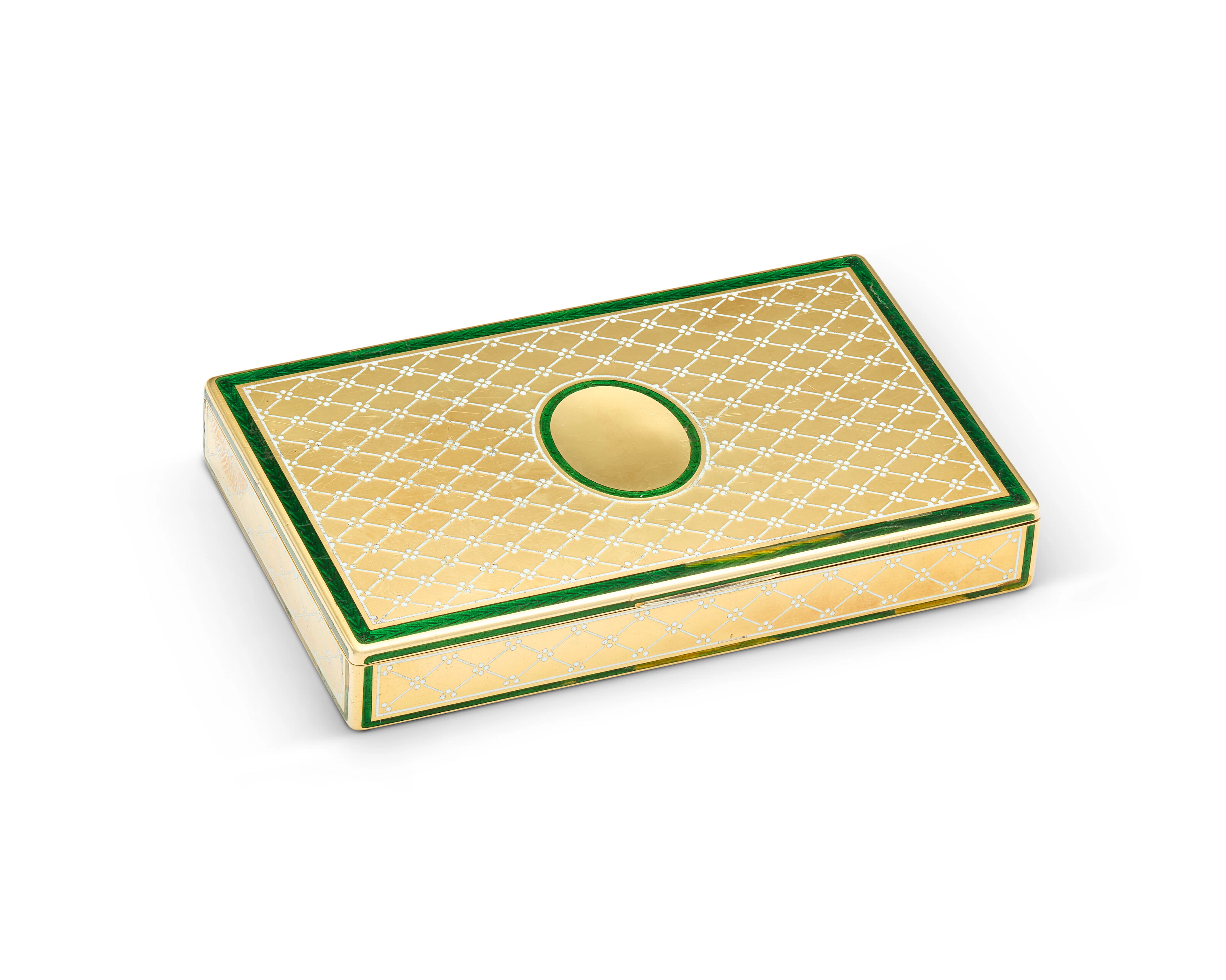 A Guilloché and Champlevé Enamel Gold Cigarette Case