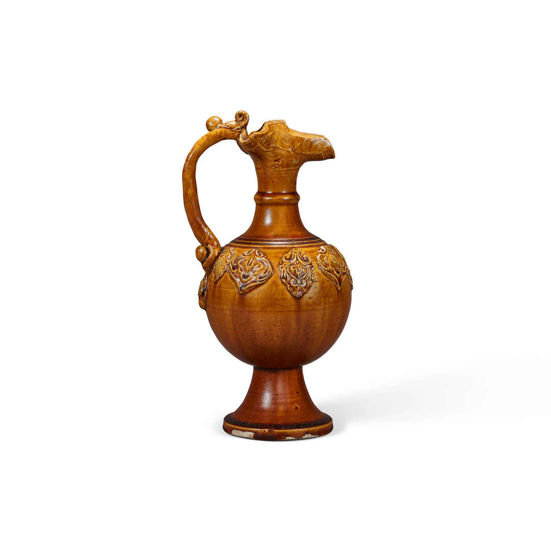 A Rare Amber-Glazed Appliqué -Decorated Ewer