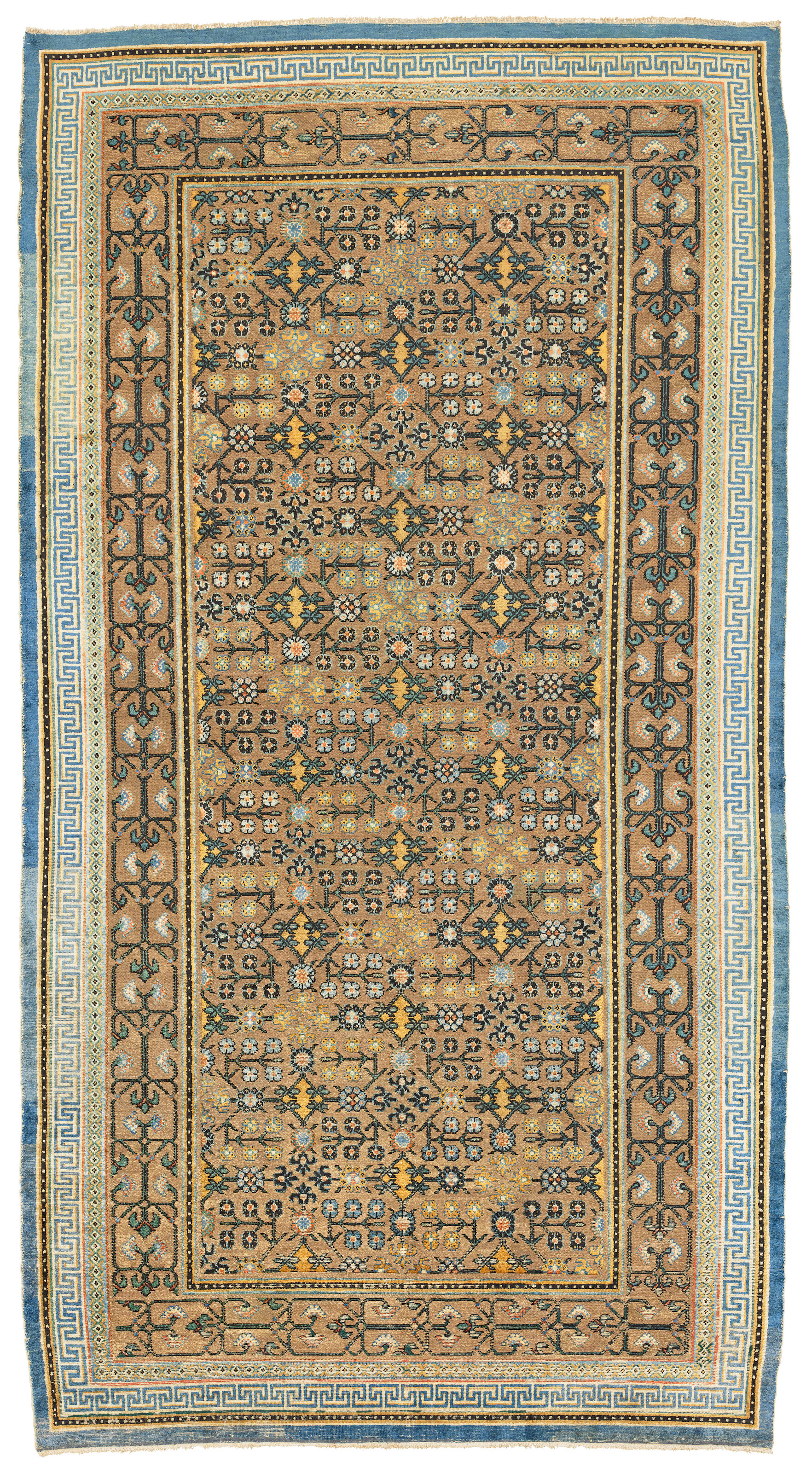 A Silk and Metal-Thread Kashgar Carpet