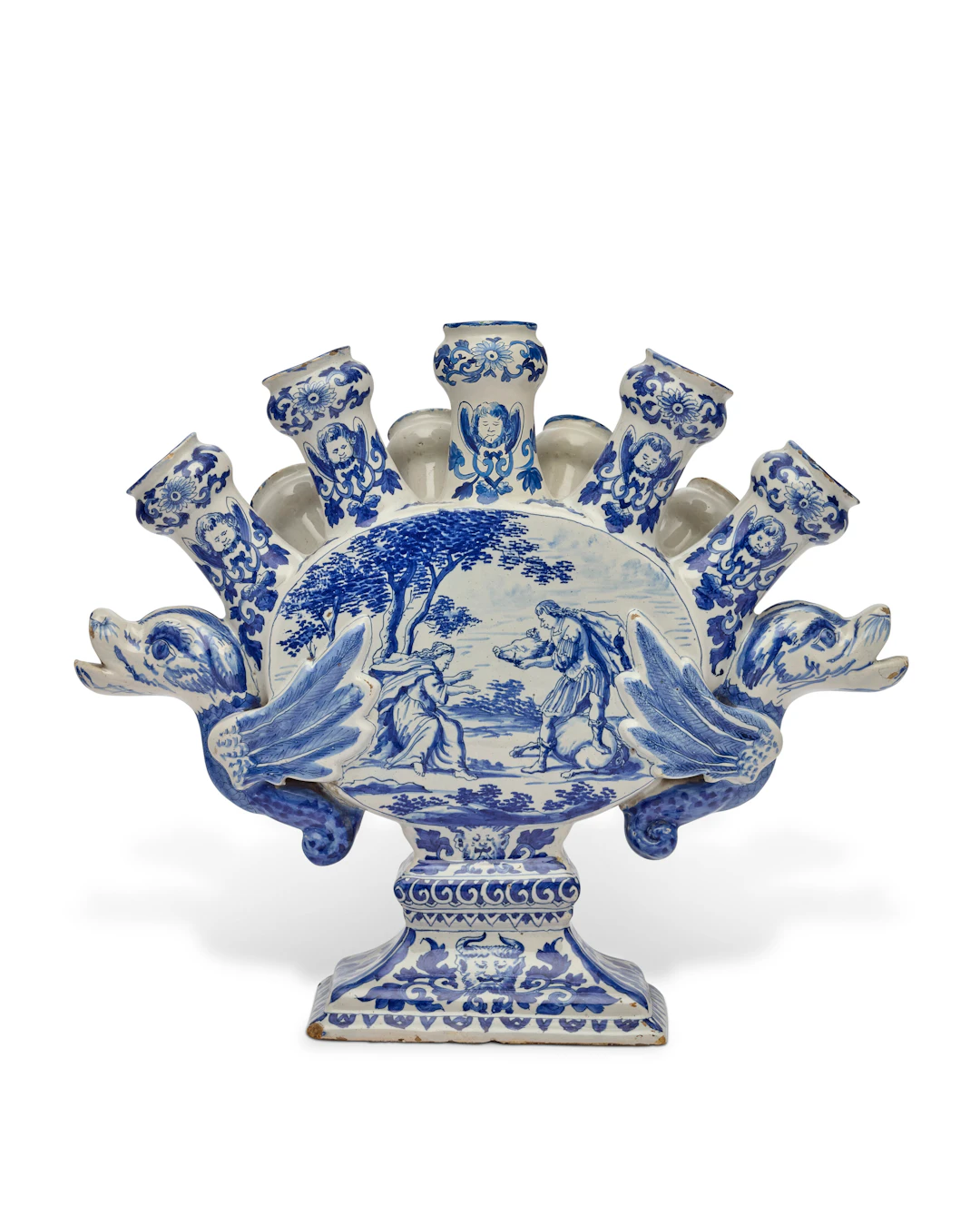 A Dutch Delft Blue and White Nine-Spout Flower Vase