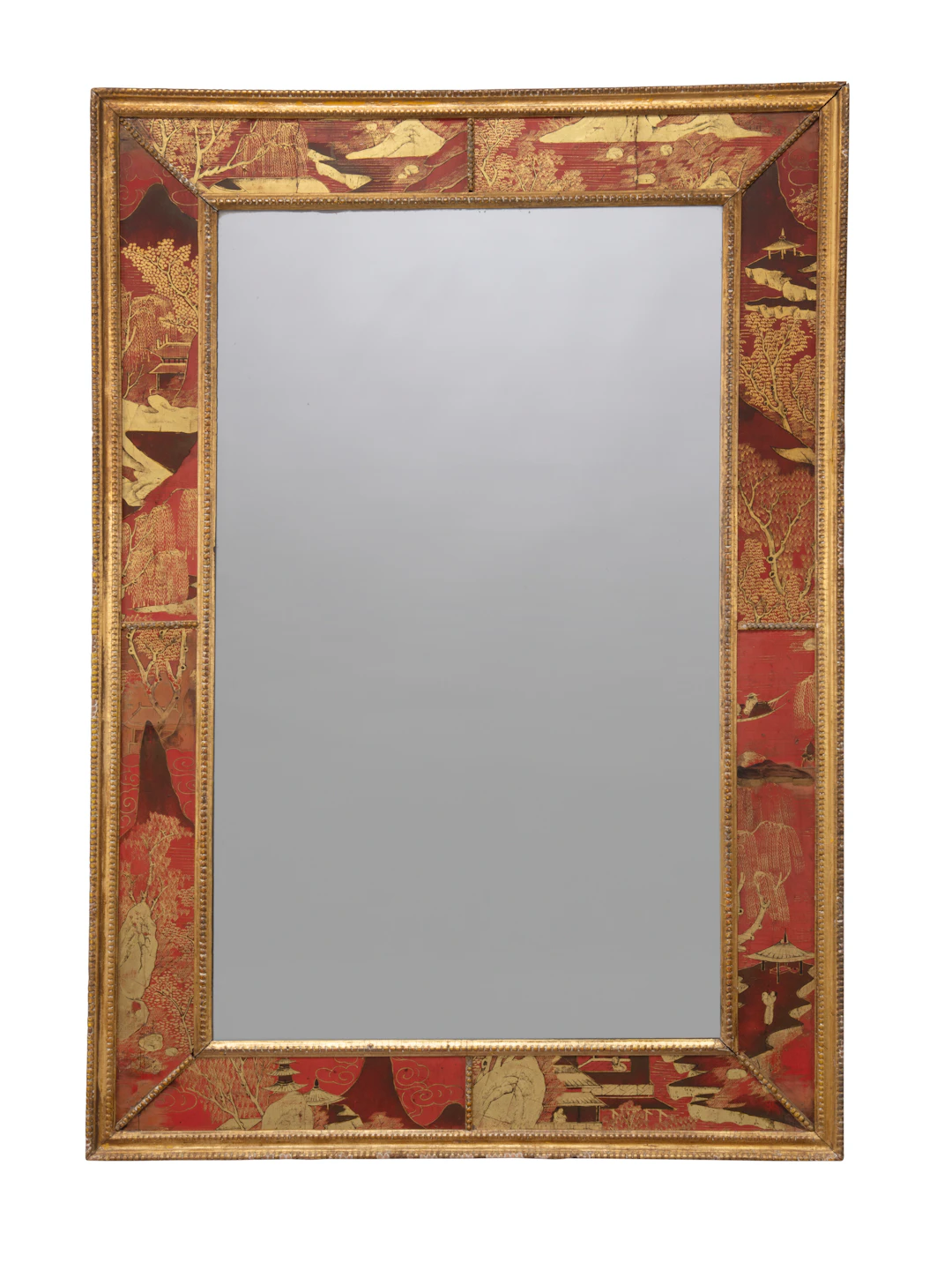A George Iii Giltwood and Red Lacquer Mirror