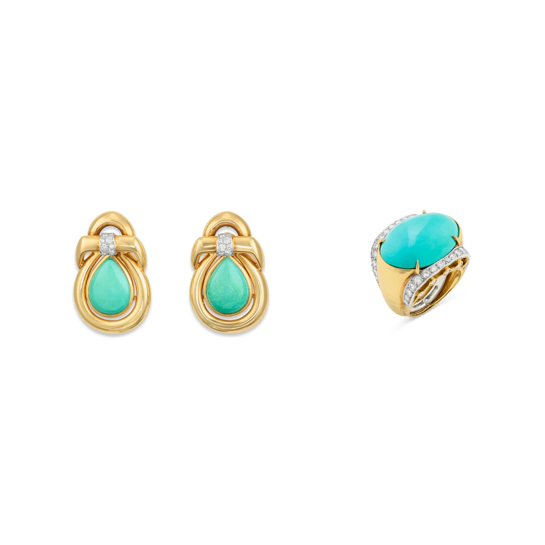 David Webb Set of Turquoise and Diamond Jewelry