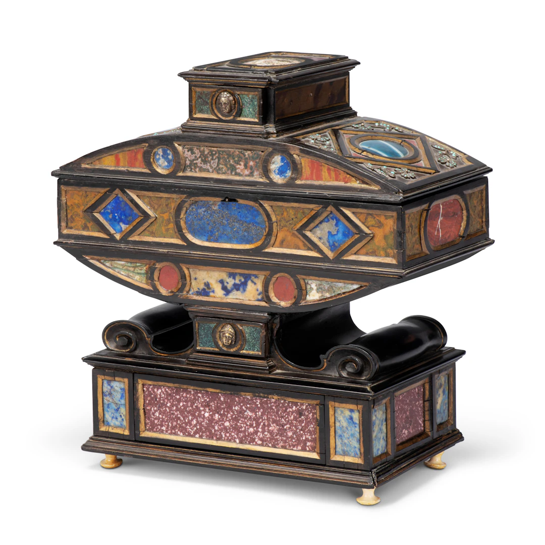 An Italian Pietra-Dura and Ebony Casket