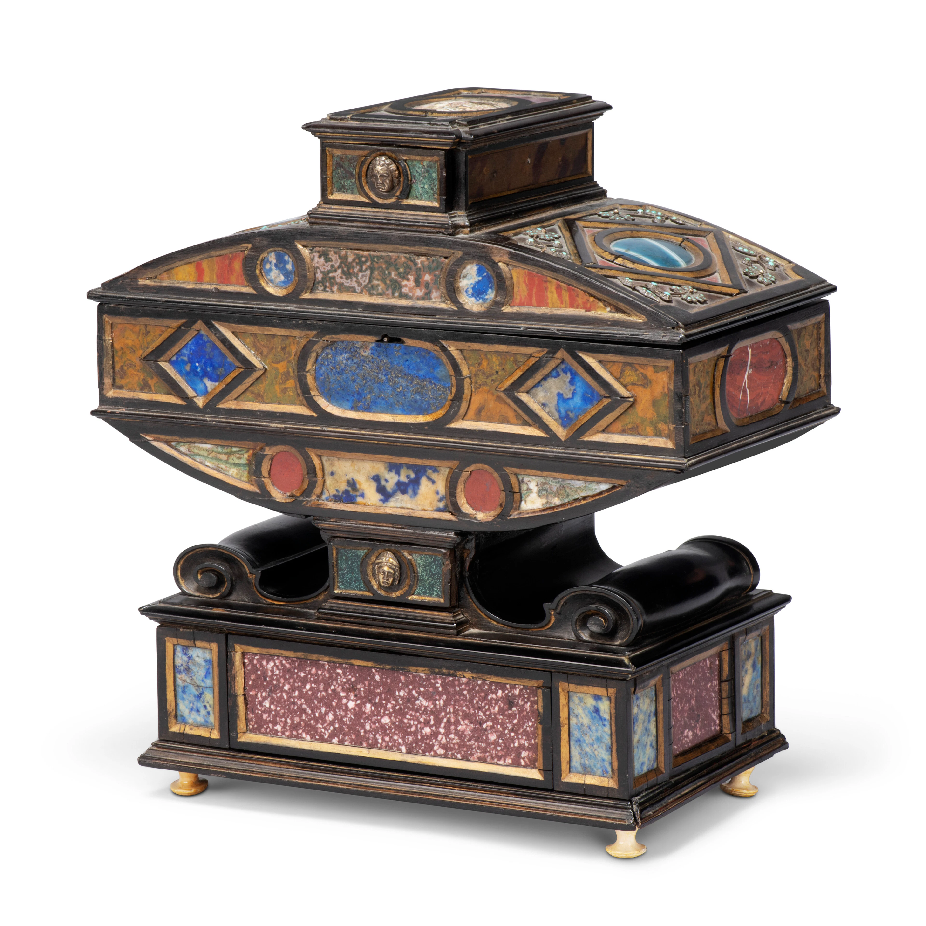 An Italian Pietra-Dura and Ebony Casket
