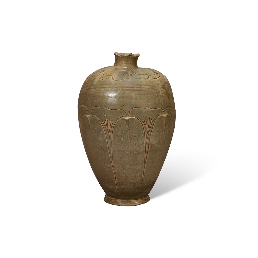 A Very Rare Carved Celadon-Glazed ‘Lotus' Vase, Meiping