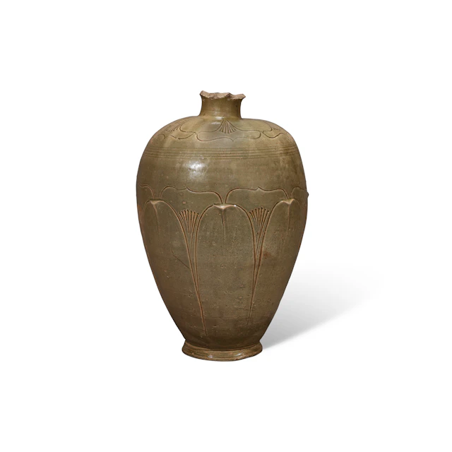 A Very Rare Carved Celadon-Glazed ‘Lotus' Vase, Meiping