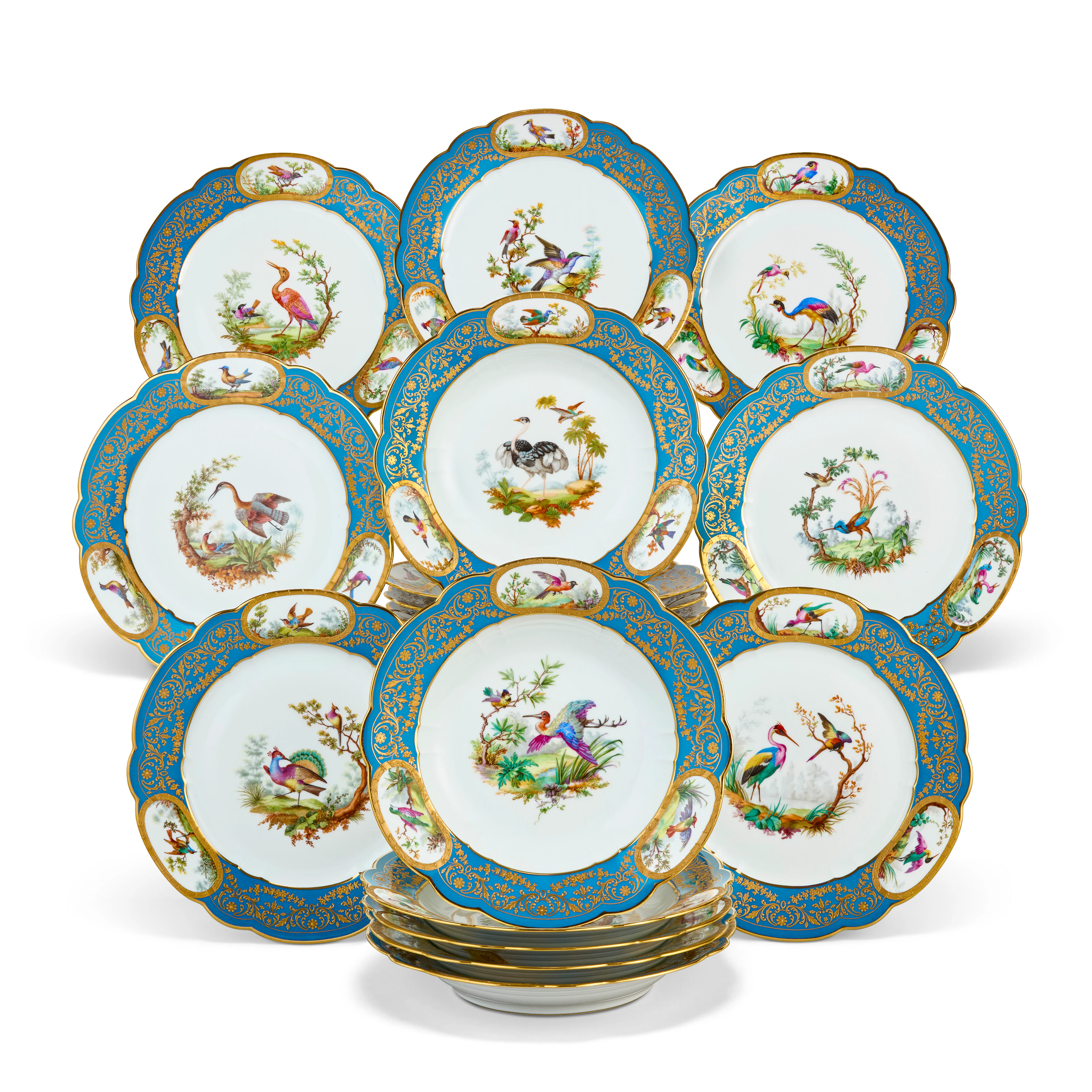 A Modern Sevres Porcelain Teal-Blue Ground Service