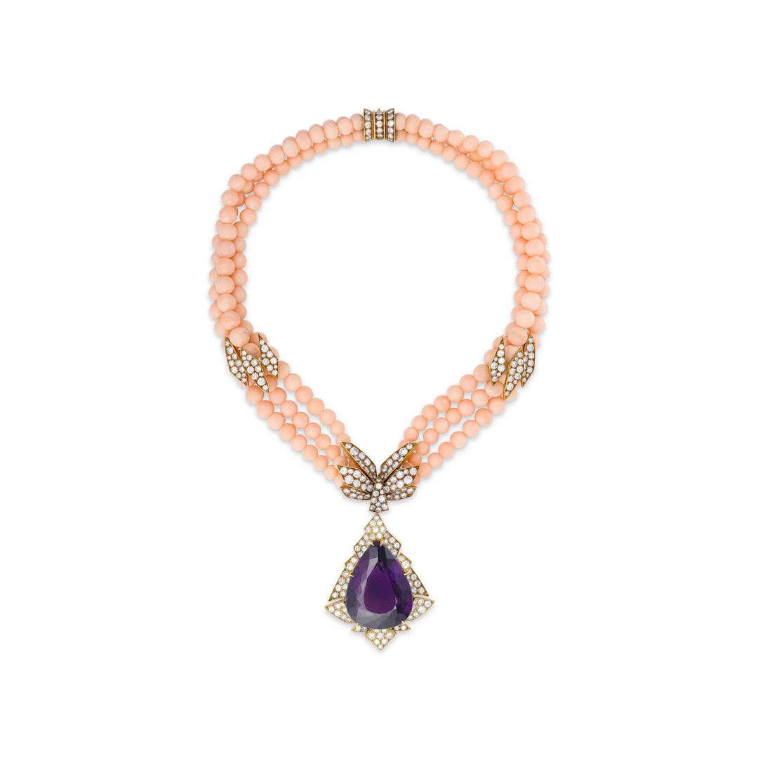 Piaget Amethyst, Coral and Diamond Necklace