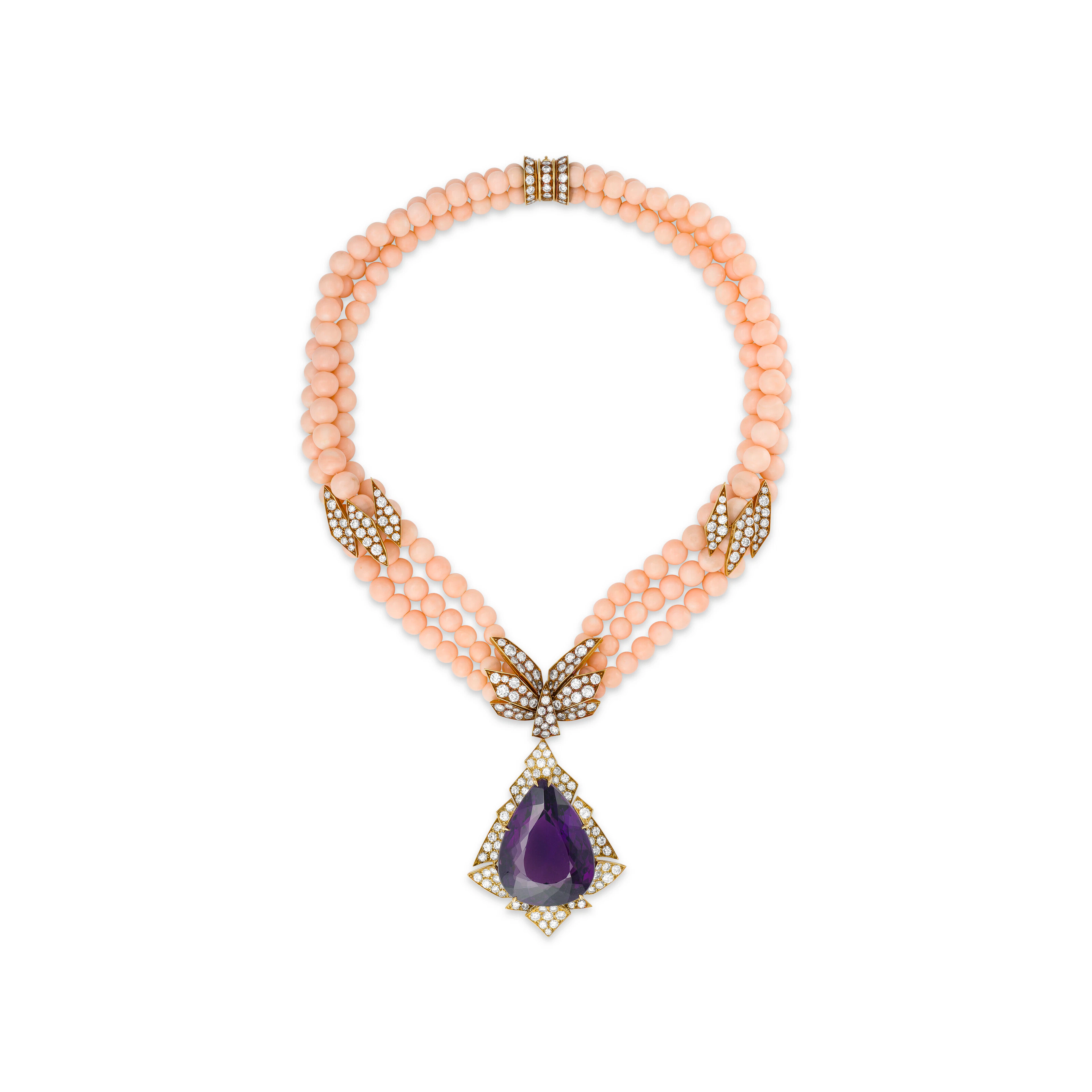 Piaget Amethyst, Coral and Diamond Necklace