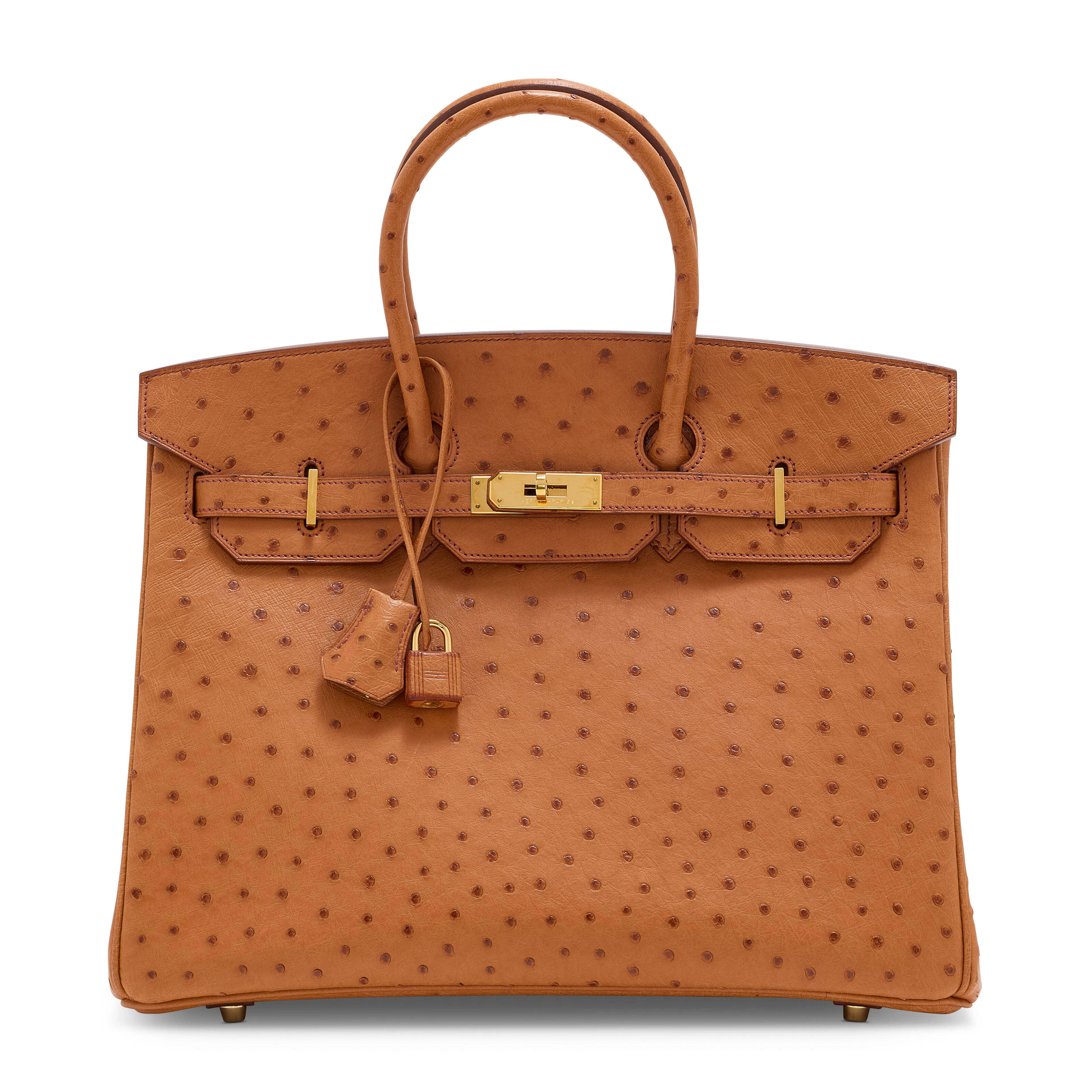 A Cognac Ostrich Birkin 35 with Gold Hardware