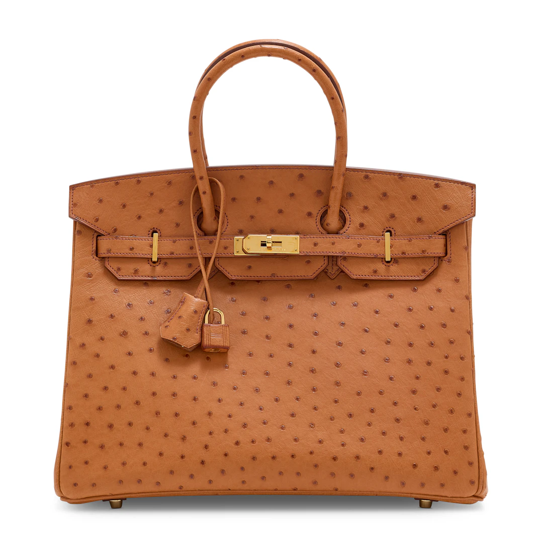 A Cognac Ostrich Birkin 35 with Gold Hardware