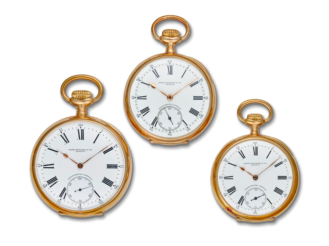 Patek Philippe, Set of Three Pink Gold Pocket Watches, Made for Gondolo