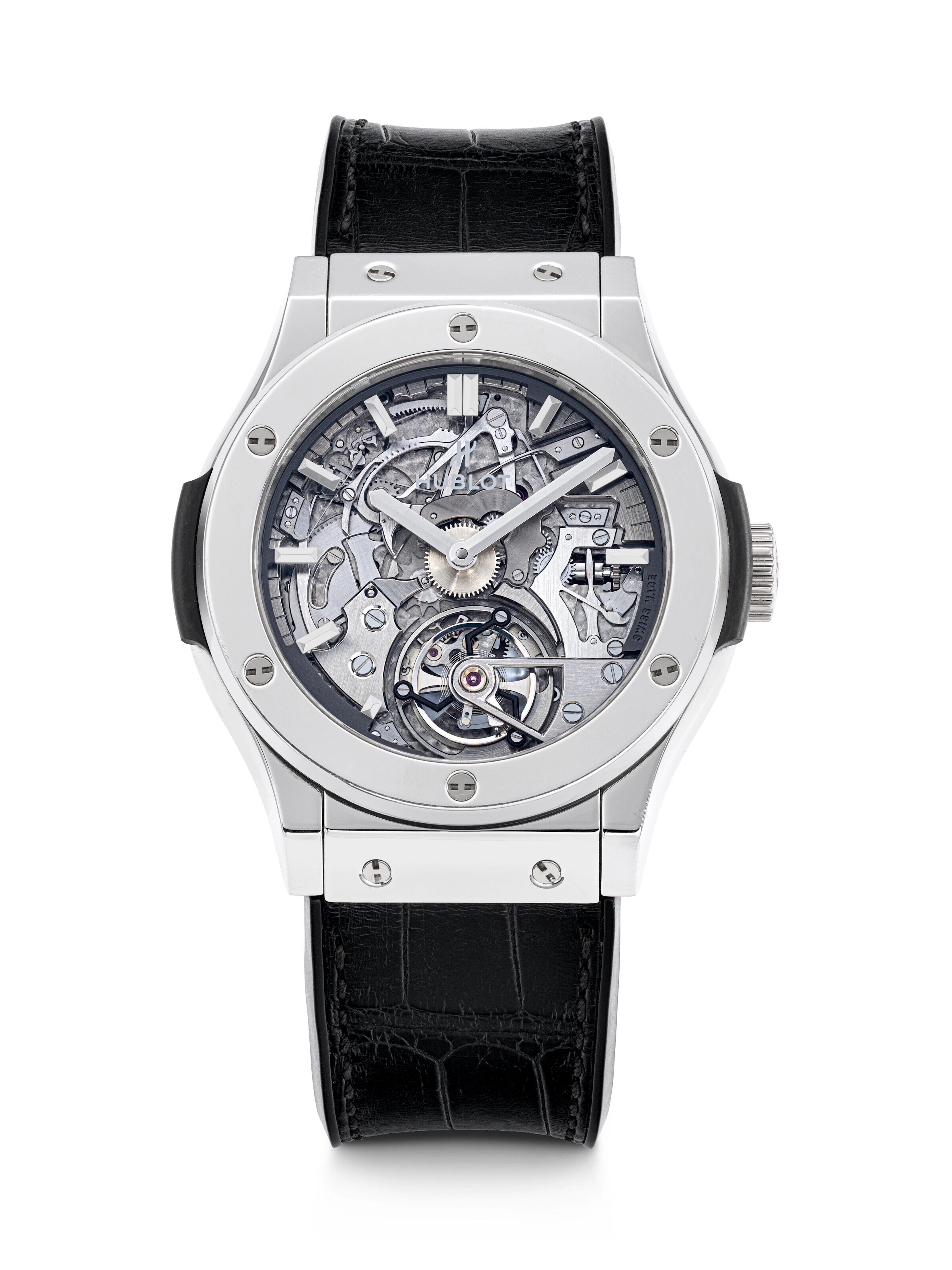 HUBLOT. A VERY RARE AND IMPRESSIVE PLATINUM LIMITED EDITION SEMI-SKELETONISED