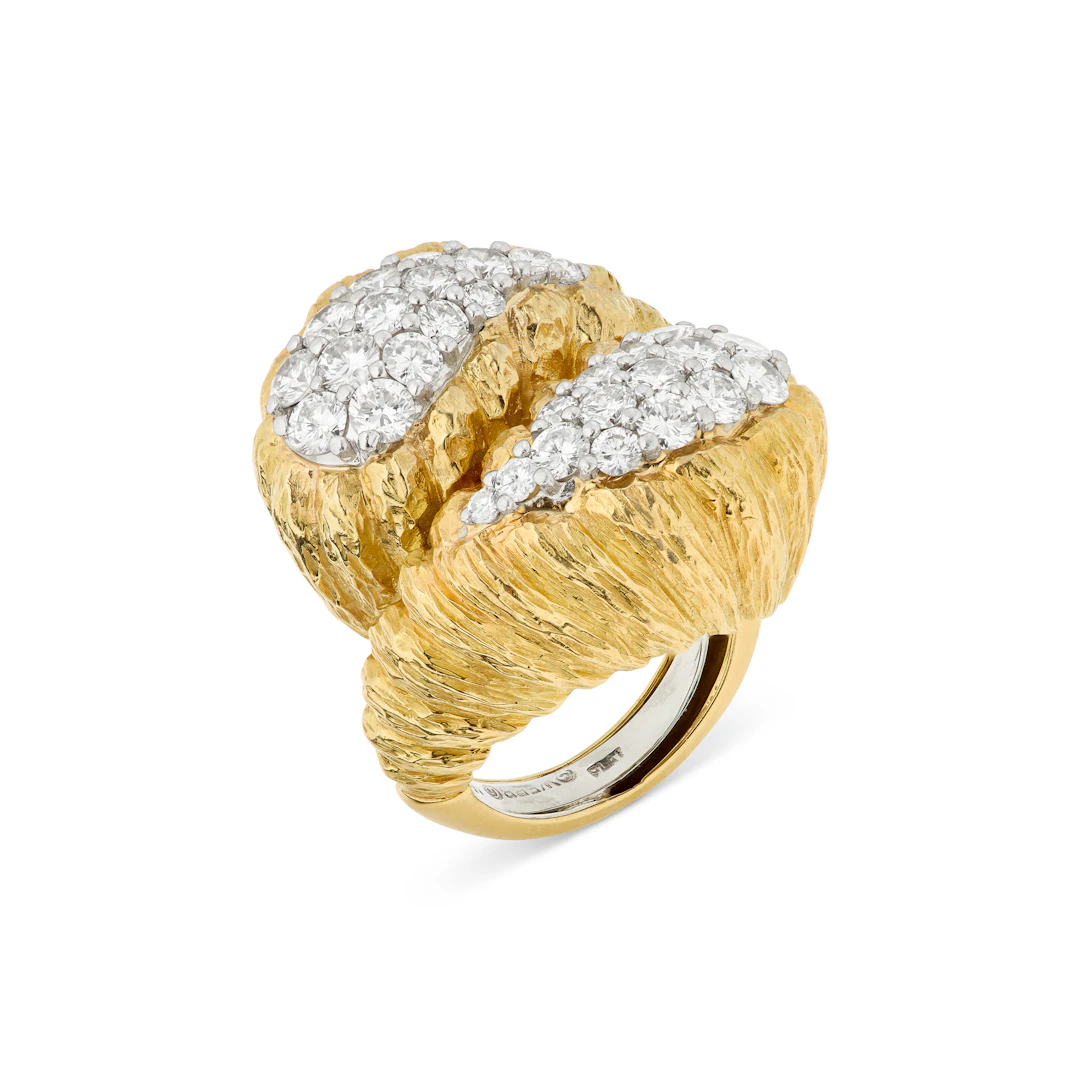 David Webb Diamond and Gold Bypass Ring
