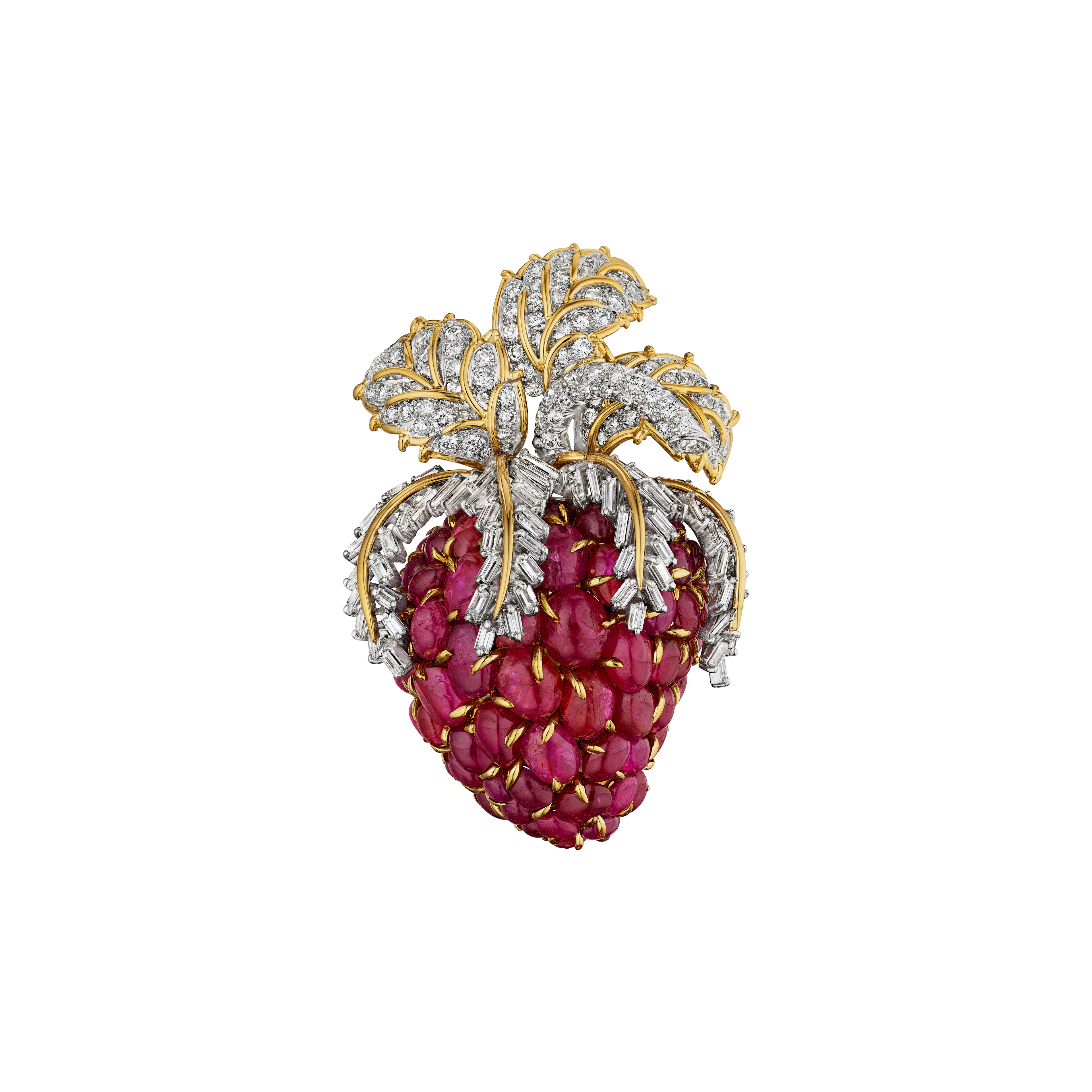 David Webb Ruby and Diamond 'Strawberry' Brooch
