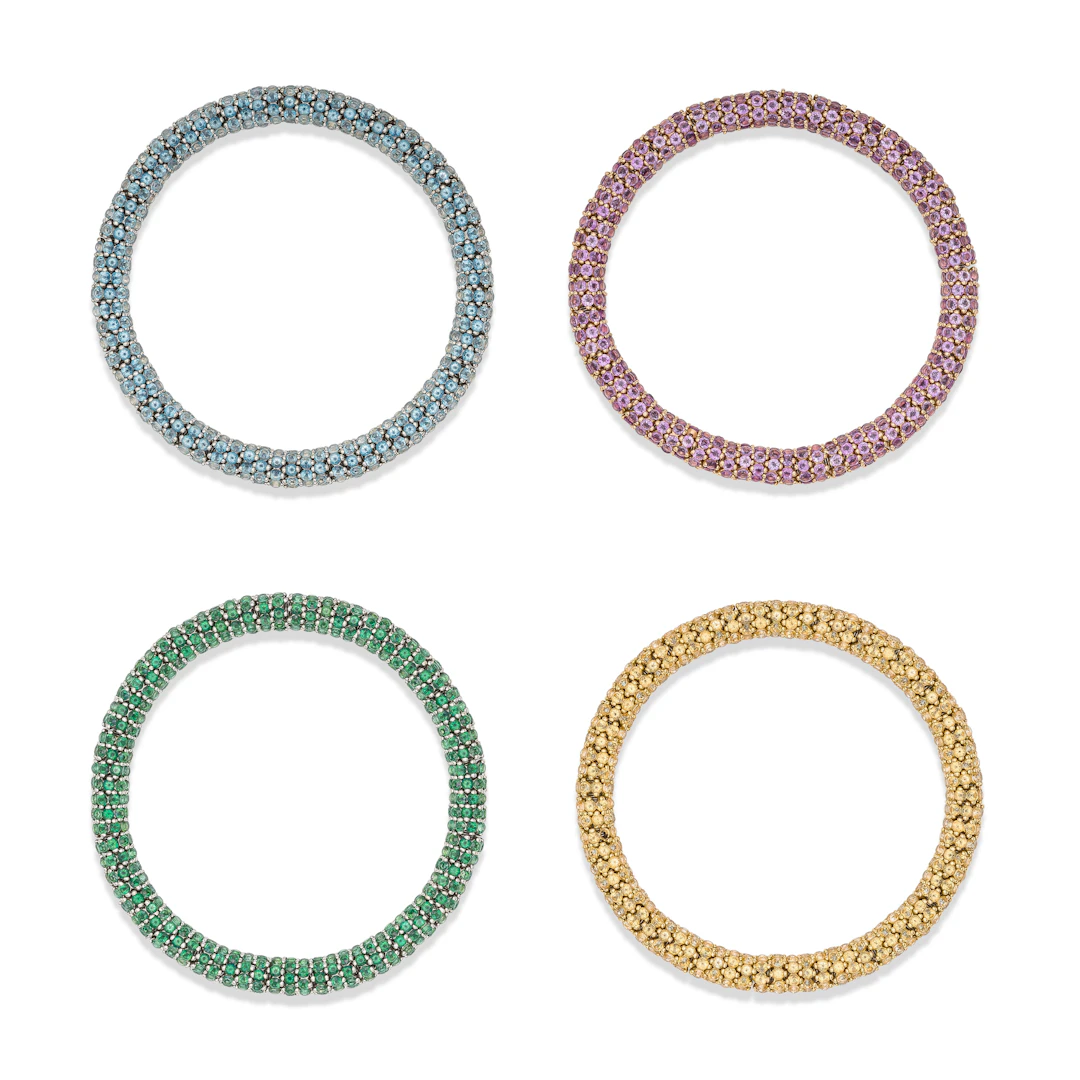 Group of Four Coloured Sapphire and Emerald Bracelets