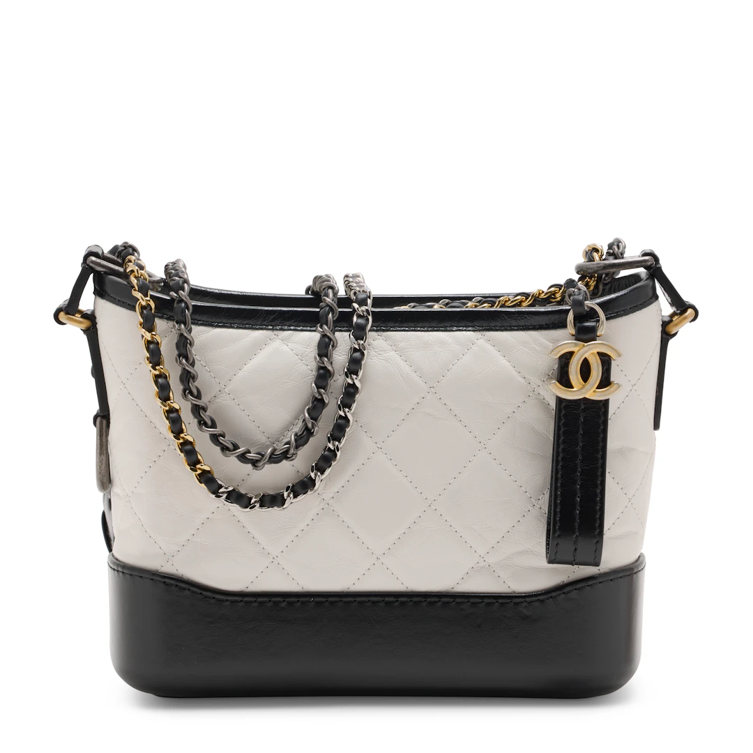 A White & Black Quilted Calfskin Leather Small Gabrielle Bag with