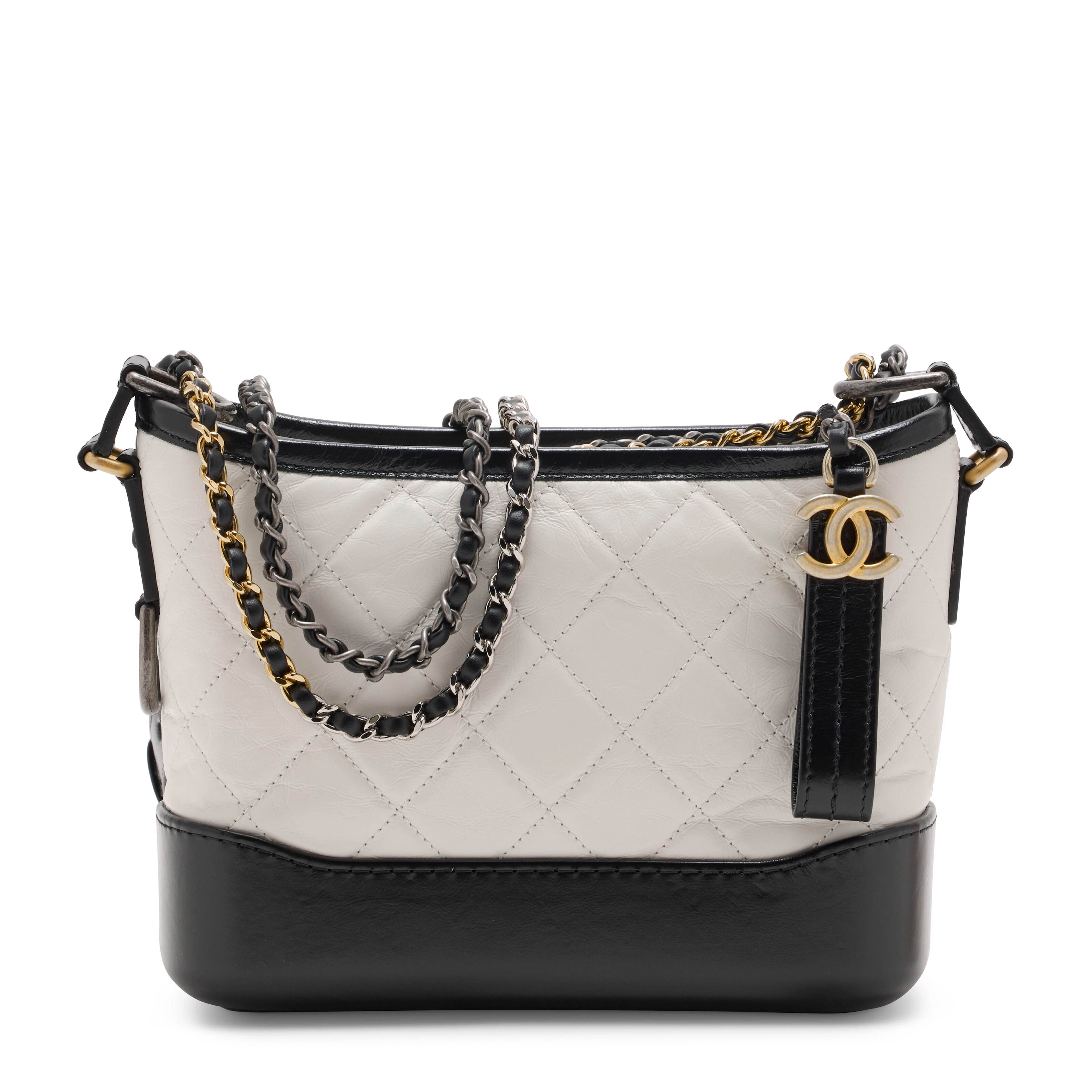 A White & Black Quilted Calfskin Leather Small Gabrielle Bag with