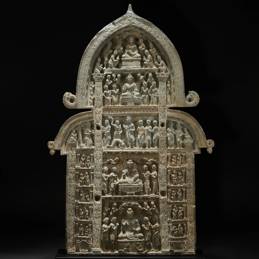 A Green Schist False Gable with Scenes from the Life of the Buddha