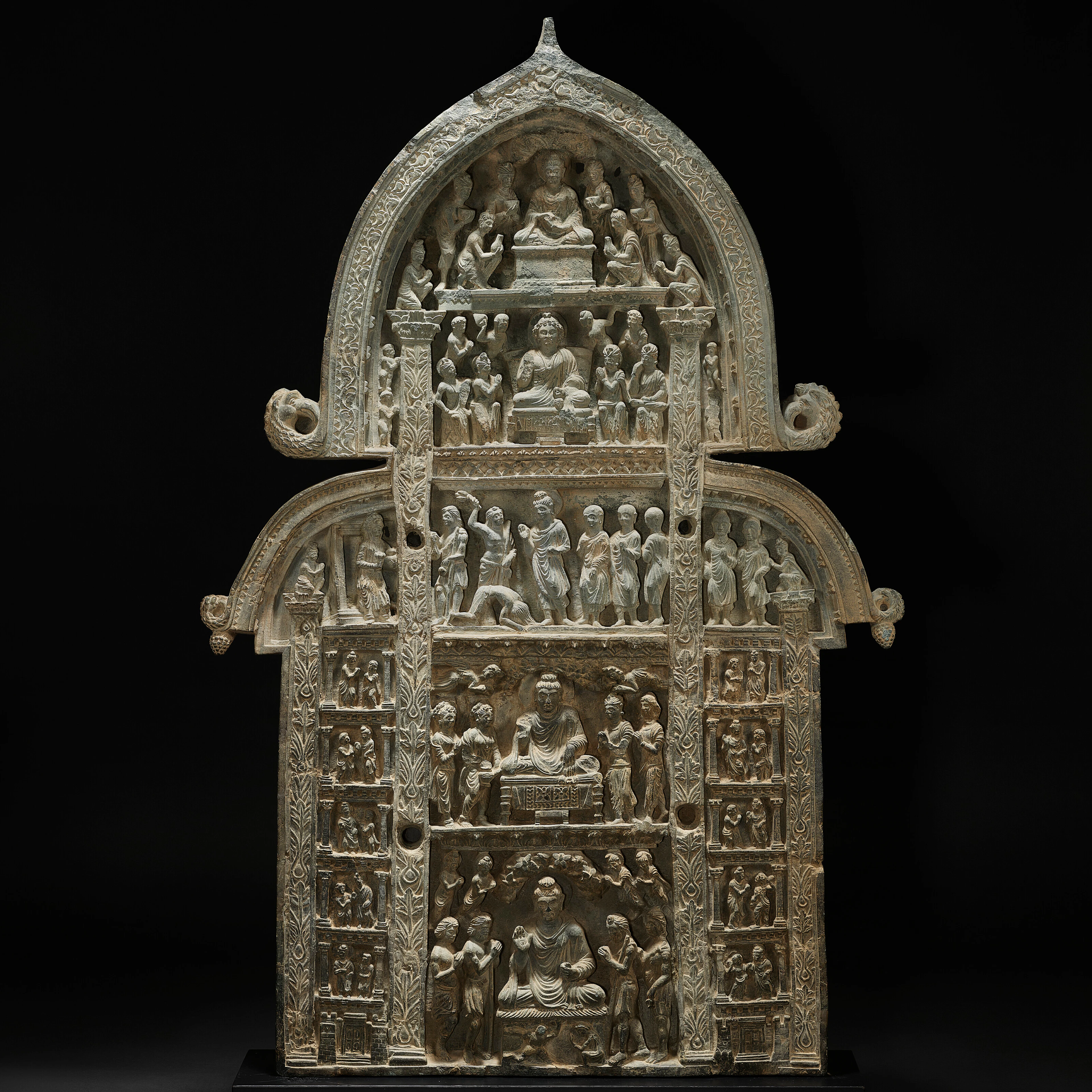 A Green Schist False Gable with Scenes from the Life of the Buddha
