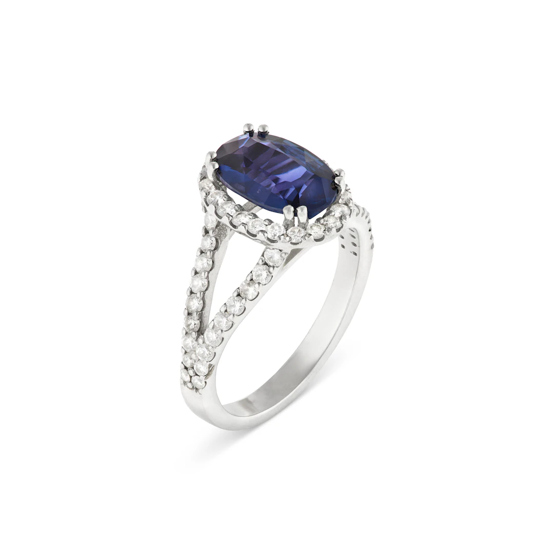 Color-Change Sapphire and Diamond Ring