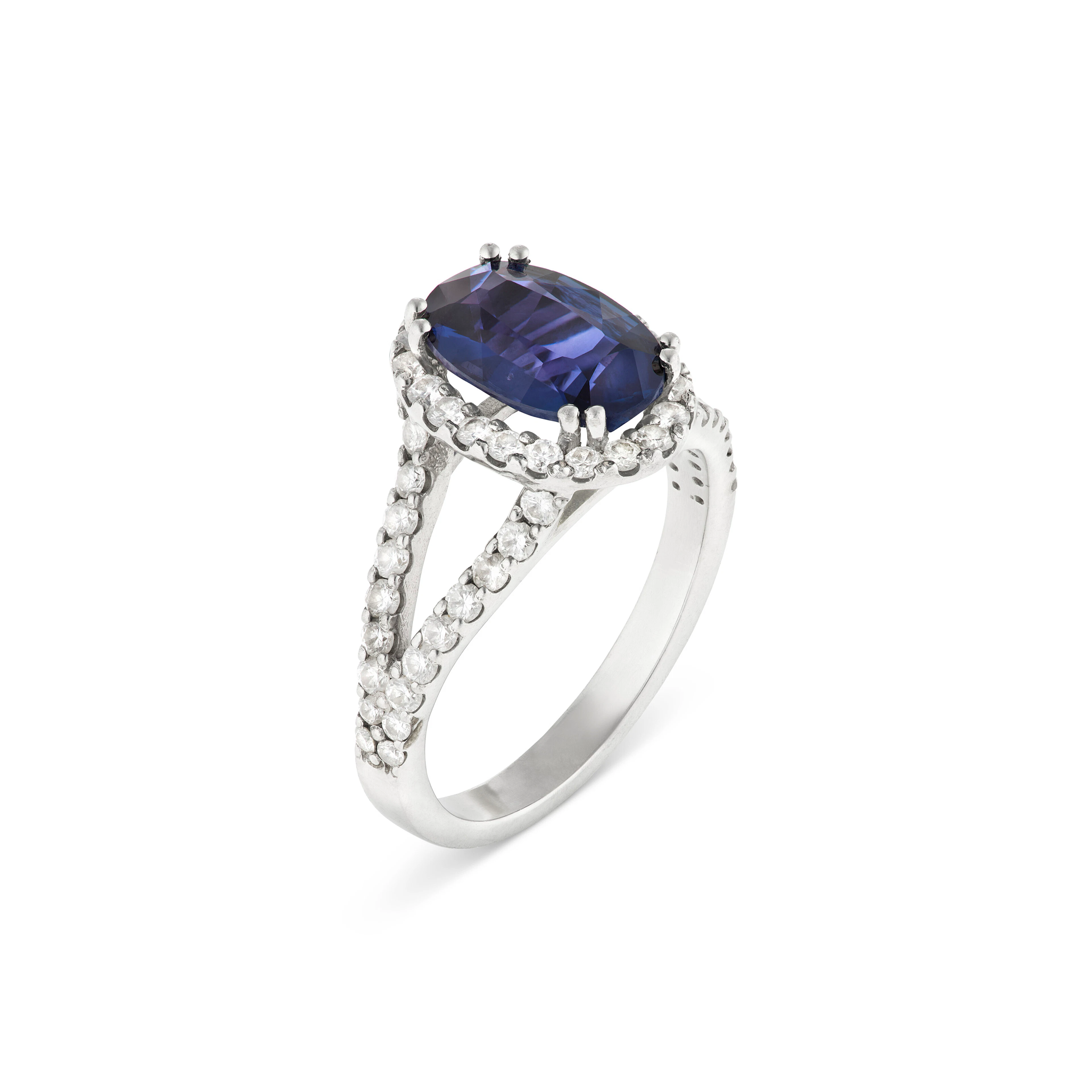 Color-Change Sapphire and Diamond Ring
